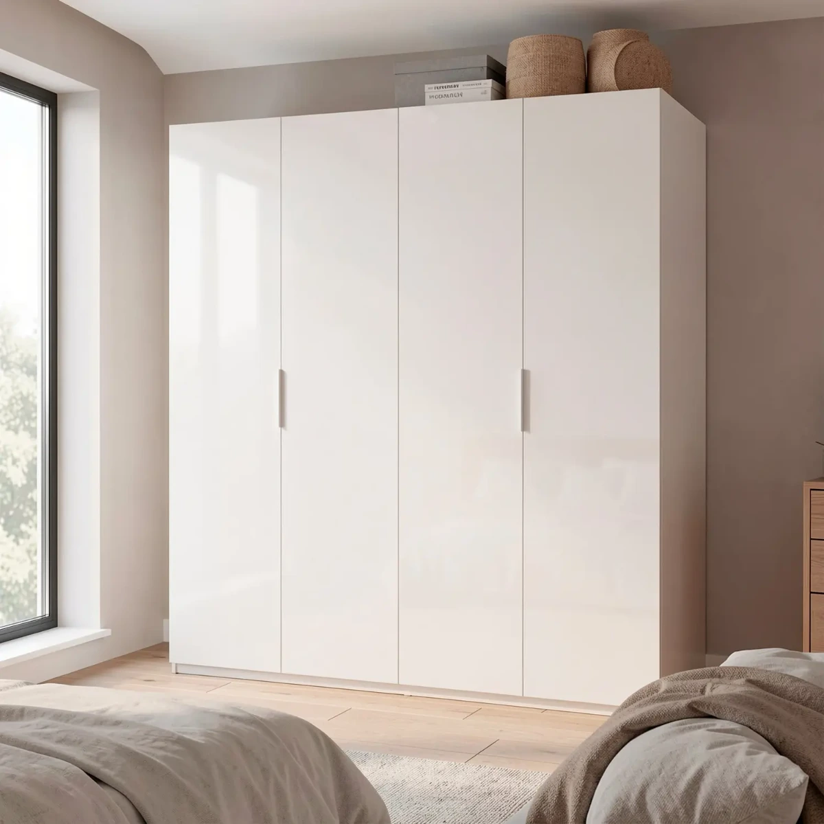 Armadio a 4 Ante Battenti con 2 Barre Appendiabiti e Ripiano interno Guardaroba Moderno per Camera da Letto Cabina Armadio Stanza Ospiti Design Moderno Minimal 180 x 200 x 52 Cm