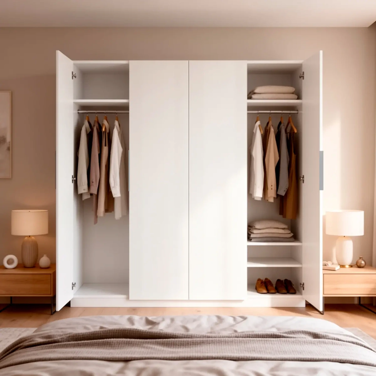 Armadio a 4 Ante Battenti con 2 Barre Appendiabiti e Ripiano interno Guardaroba Moderno per Camera da Letto Cabina Armadio Stanza Ospiti Design Moderno Minimal 180 x 200 x 52 Cm