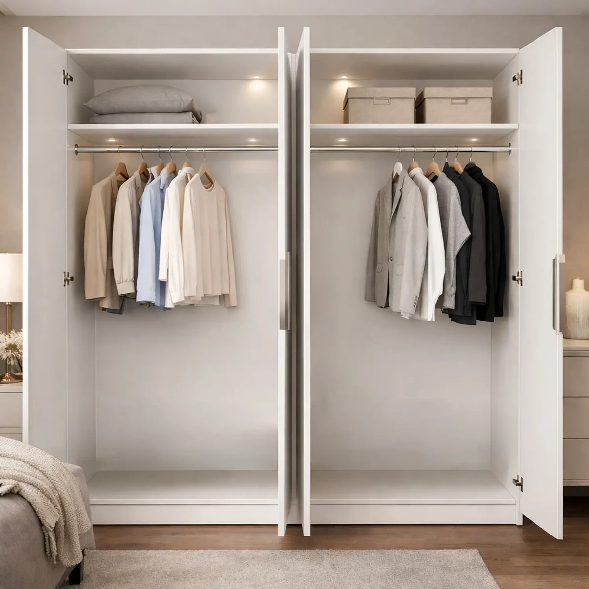 Armadio a 4 Ante Battenti con 2 Barre Appendiabiti e Ripiano interno Guardaroba Moderno per Camera da Letto Cabina Armadio Stanza Ospiti Design Moderno Minimal 180 x 200 x 52 Cm