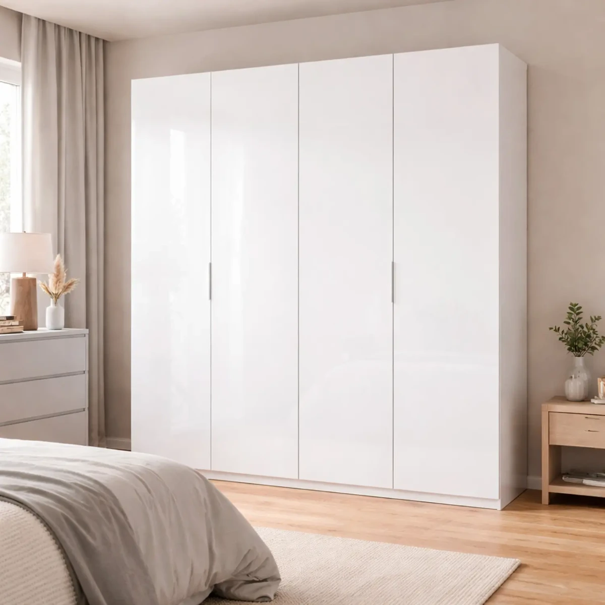 Armadio a 4 Ante Battenti con 2 Barre Appendiabiti e Ripiano interno Guardaroba Moderno per Camera da Letto Cabina Armadio Stanza Ospiti Design Moderno Minimal 180 x 200 x 52 Cm