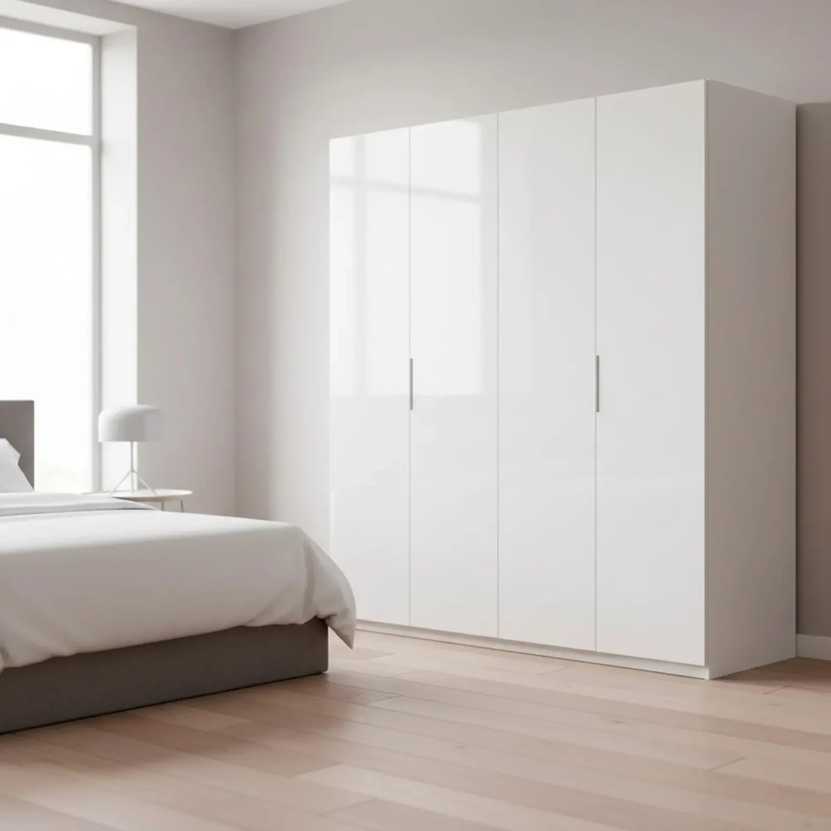 Armadio a 4 Ante Battenti con 2 Barre Appendiabiti e Ripiano interno Guardaroba Moderno per Camera da Letto Cabina Armadio Stanza Ospiti Design Moderno Minimal 180 x 200 x 52 Cm