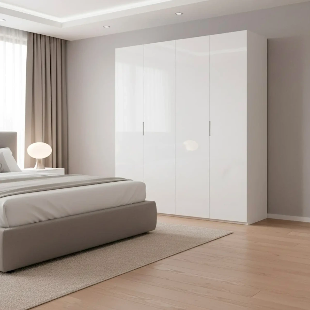 Armadio a 4 Ante Battenti con 2 Barre Appendiabiti e Ripiano interno Guardaroba Moderno per Camera da Letto Cabina Armadio Stanza Ospiti Design Moderno Minimal 180 x 200 x 52 Cm