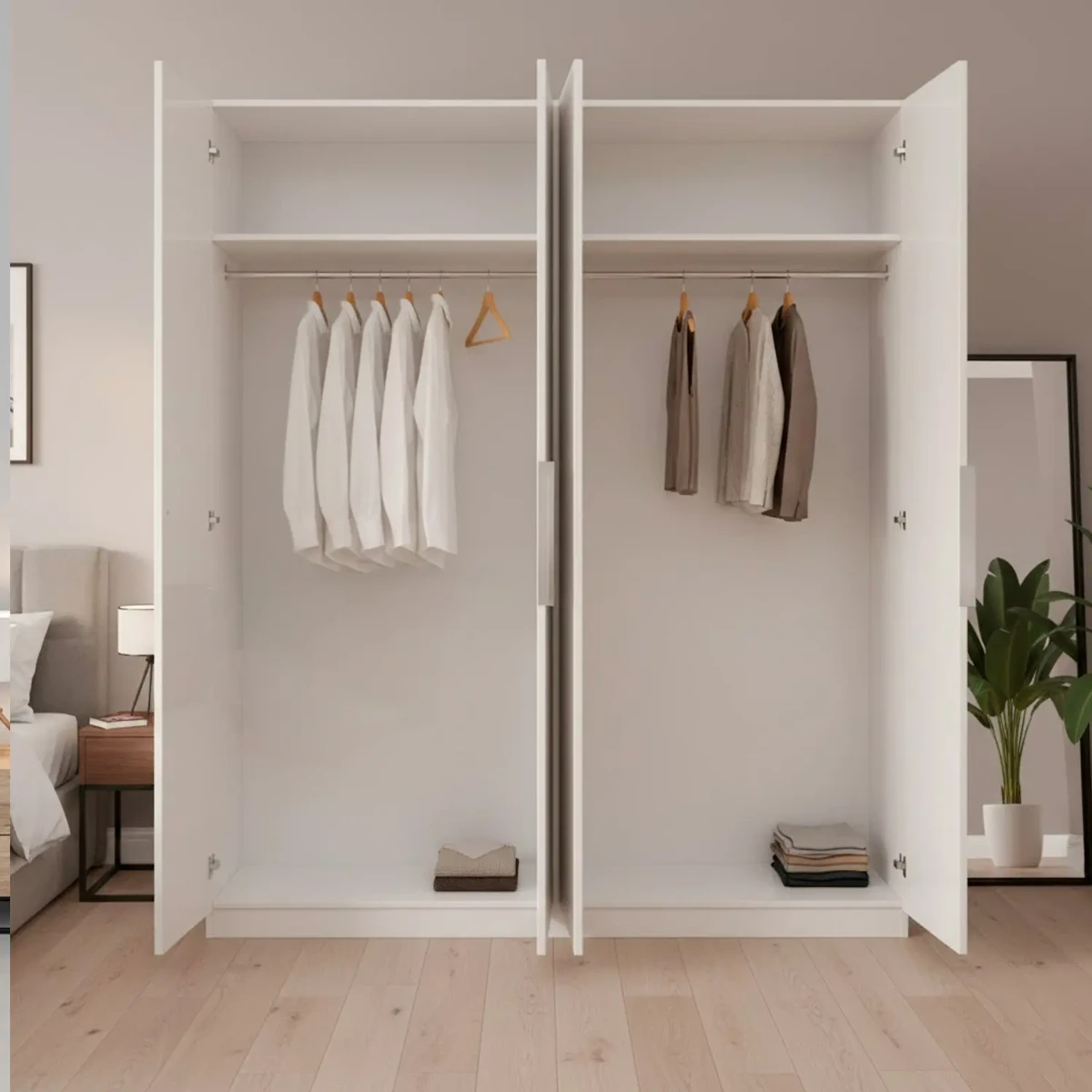 Armadio a 4 Ante Battenti con 2 Barre Appendiabiti e Ripiano interno Guardaroba Moderno per Camera da Letto Cabina Armadio Stanza Ospiti Design Moderno Minimal 180 x 200 x 52 Cm