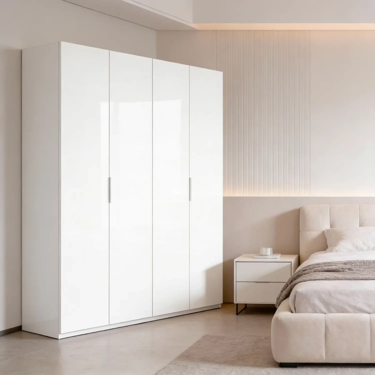 Armadio a 4 Ante Battenti con 2 Barre Appendiabiti e Ripiano interno Guardaroba Moderno per Camera da Letto Cabina Armadio Stanza Ospiti Design Moderno Minimal 180 x 200 x 52 Cm