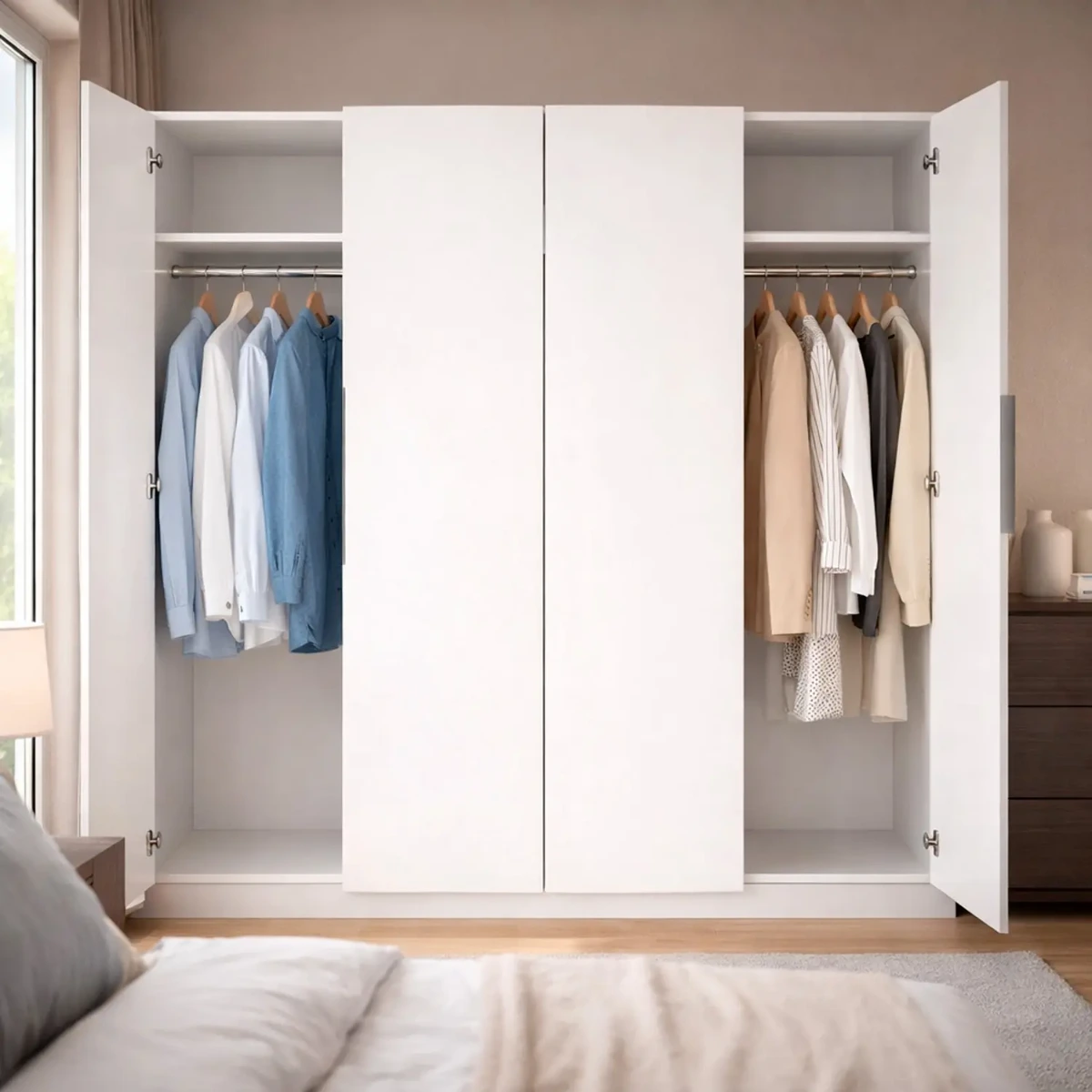 Armadio a 4 Ante Battenti con 2 Barre Appendiabiti e Ripiano interno Guardaroba Moderno per Camera da Letto Cabina Armadio Stanza Ospiti Design Moderno Minimal 180 x 200 x 52 Cm