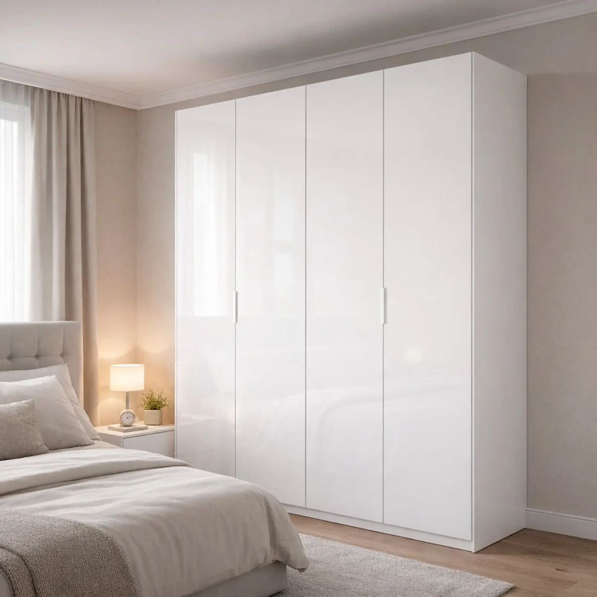 Armadio a 4 Ante Battenti con 2 Barre Appendiabiti e Ripiano interno Guardaroba Moderno per Camera da Letto Cabina Armadio Stanza Ospiti Design Moderno Minimal 180 x 200 x 52 Cm