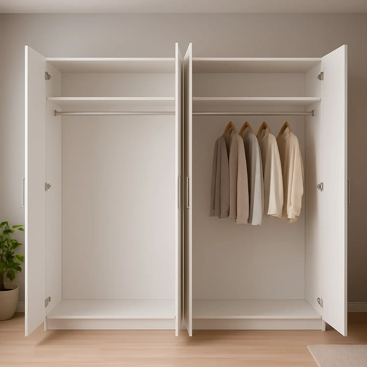 Armadio a 4 Ante Battenti con 2 Barre Appendiabiti e Ripiano interno Guardaroba Moderno per Camera da Letto Cabina Armadio Stanza Ospiti Design Moderno Minimal 180 x 200 x 52 Cm
