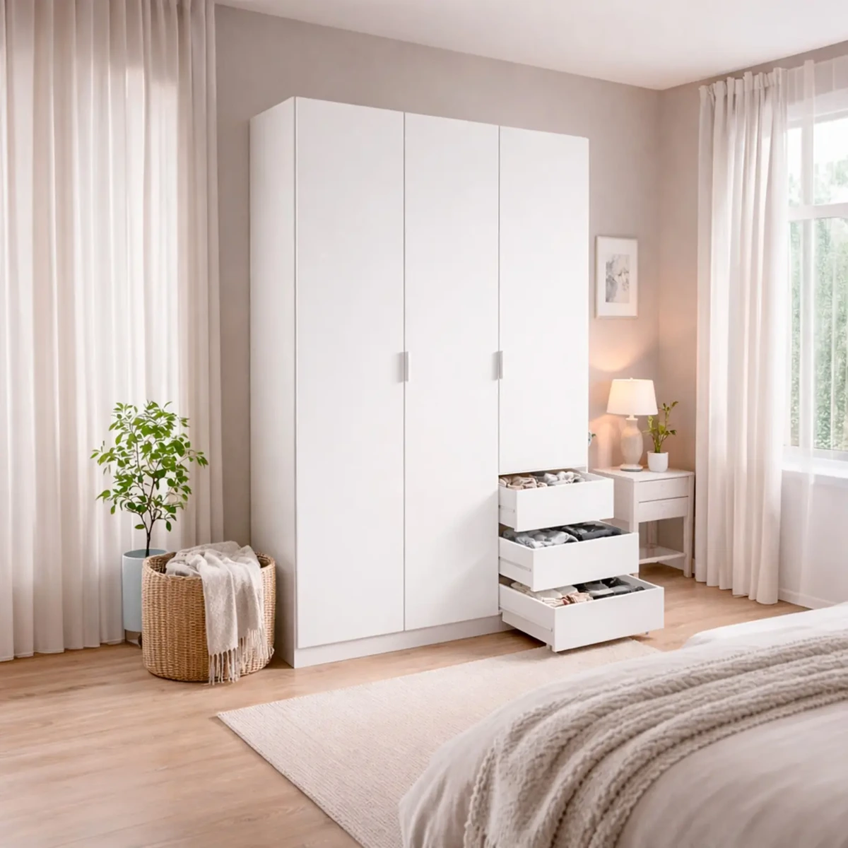 Armadio con 3 Ante Battenti e 3 Cassetti Armadietto con Asta Appendi Abiti e 3 Ripiani Ideale per Camera da Letto Soggiorno Salone Ingresso Design Moderno Lancaster 180x121x52 Cm