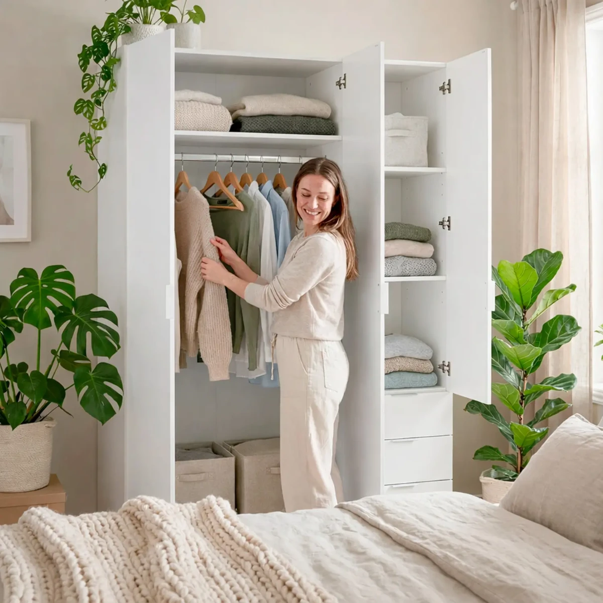 Armadio con 3 Ante Battenti e 3 Cassetti Armadietto con Asta Appendi Abiti e 3 Ripiani Ideale per Camera da Letto Soggiorno Salone Ingresso Design Moderno Lancaster 180x121x52 Cm
