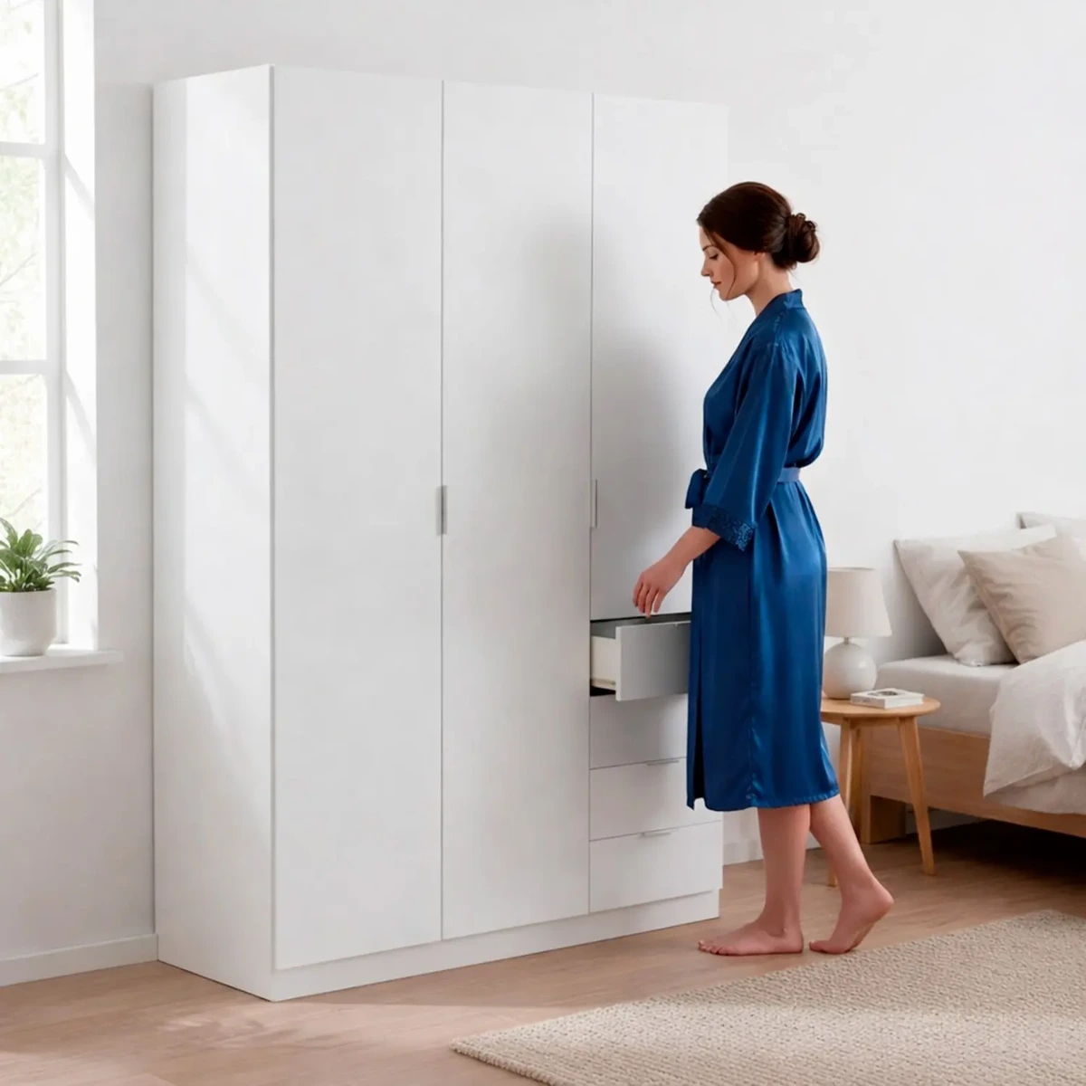 Armadio con 3 Ante Battenti e 3 Cassetti Armadietto con Asta Appendi Abiti e 3 Ripiani Ideale per Camera da Letto Soggiorno Salone Ingresso Design Moderno Lancaster 180x121x52 Cm