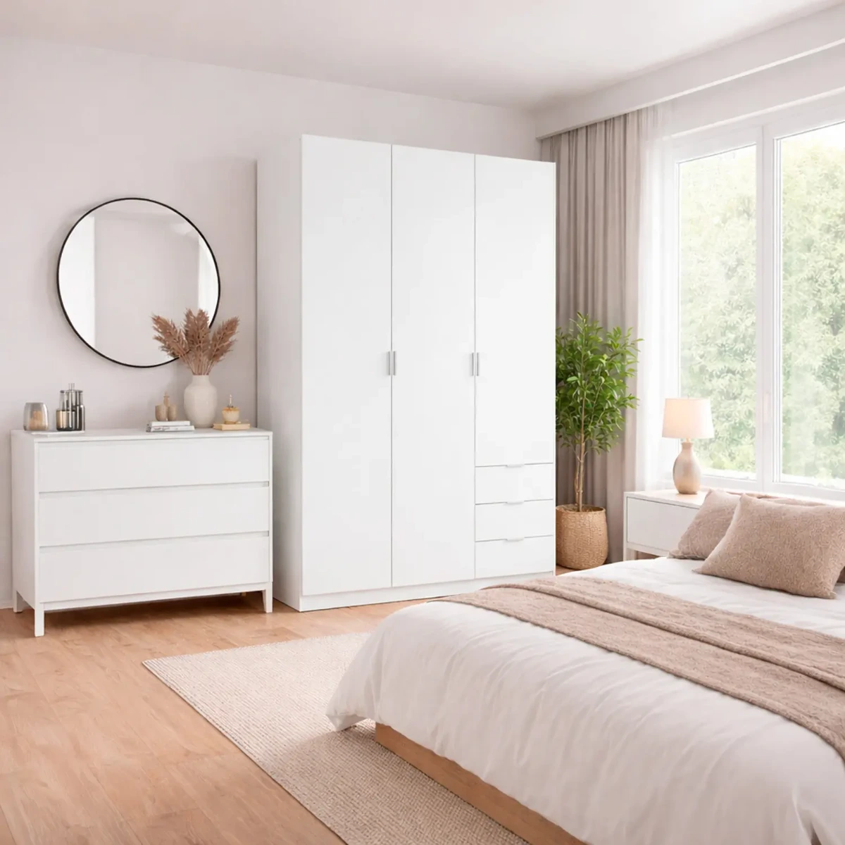 Armadio con 3 Ante Battenti e 3 Cassetti Armadietto con Asta Appendi Abiti e 3 Ripiani Ideale per Camera da Letto Soggiorno Salone Ingresso Design Moderno Lancaster 180x121x52 Cm
