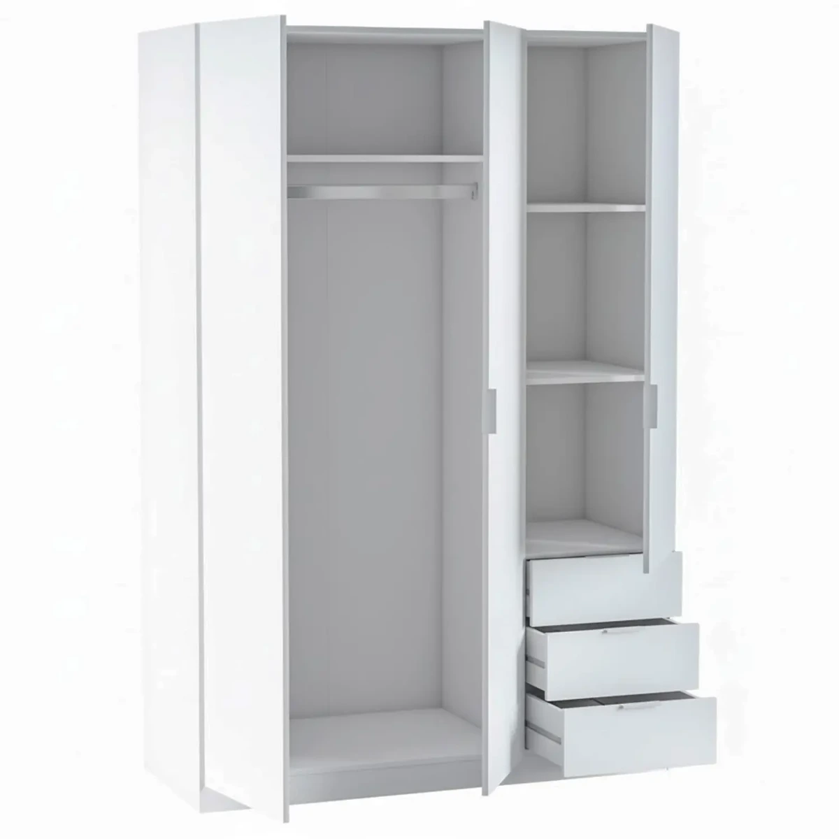 Armadio con 3 Ante Battenti e 3 Cassetti Armadietto con Asta Appendi Abiti e 3 Ripiani Ideale per Camera da Letto Soggiorno Salone Ingresso Design Moderno Lancaster 180x121x52 Cm