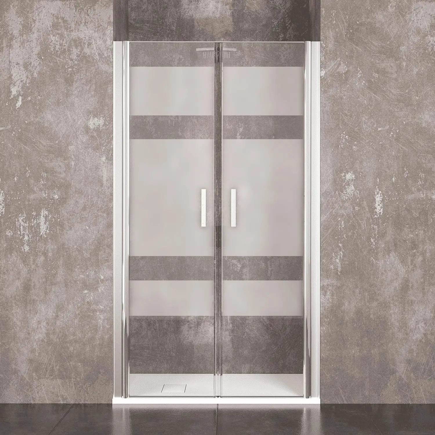 Doccia Saloon Nicchia Serigrafato Porta Bagno Apertura Doppia Battente Cristallo Temperato Struttura Alluminio Anodizzato Maniglie Acciaio Cromato Cracovia