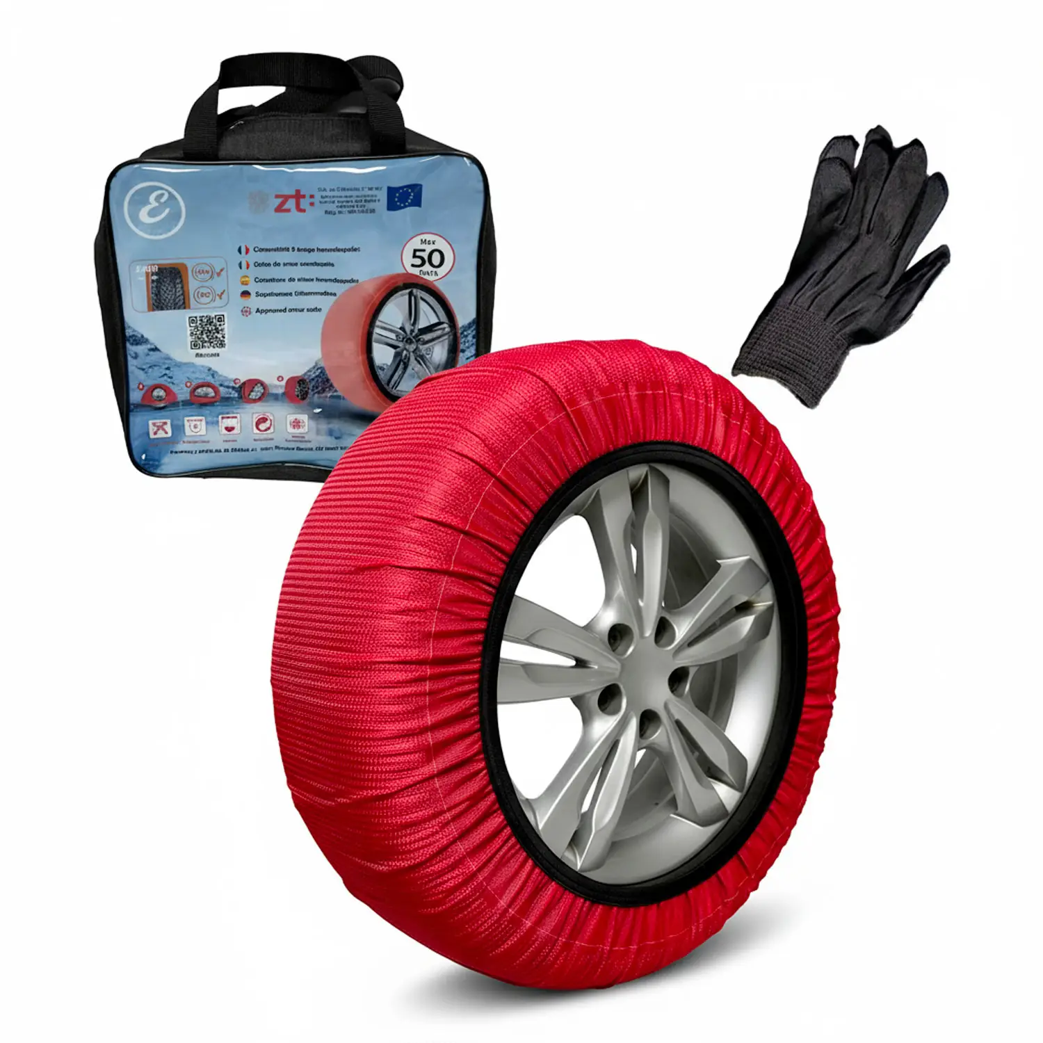 Calze da Neve Omologate EN 16662-1 per Auto SUV Furgoni Coppia di Catene Tessili Antisdrucciolo per Pneumatici R15-R24
