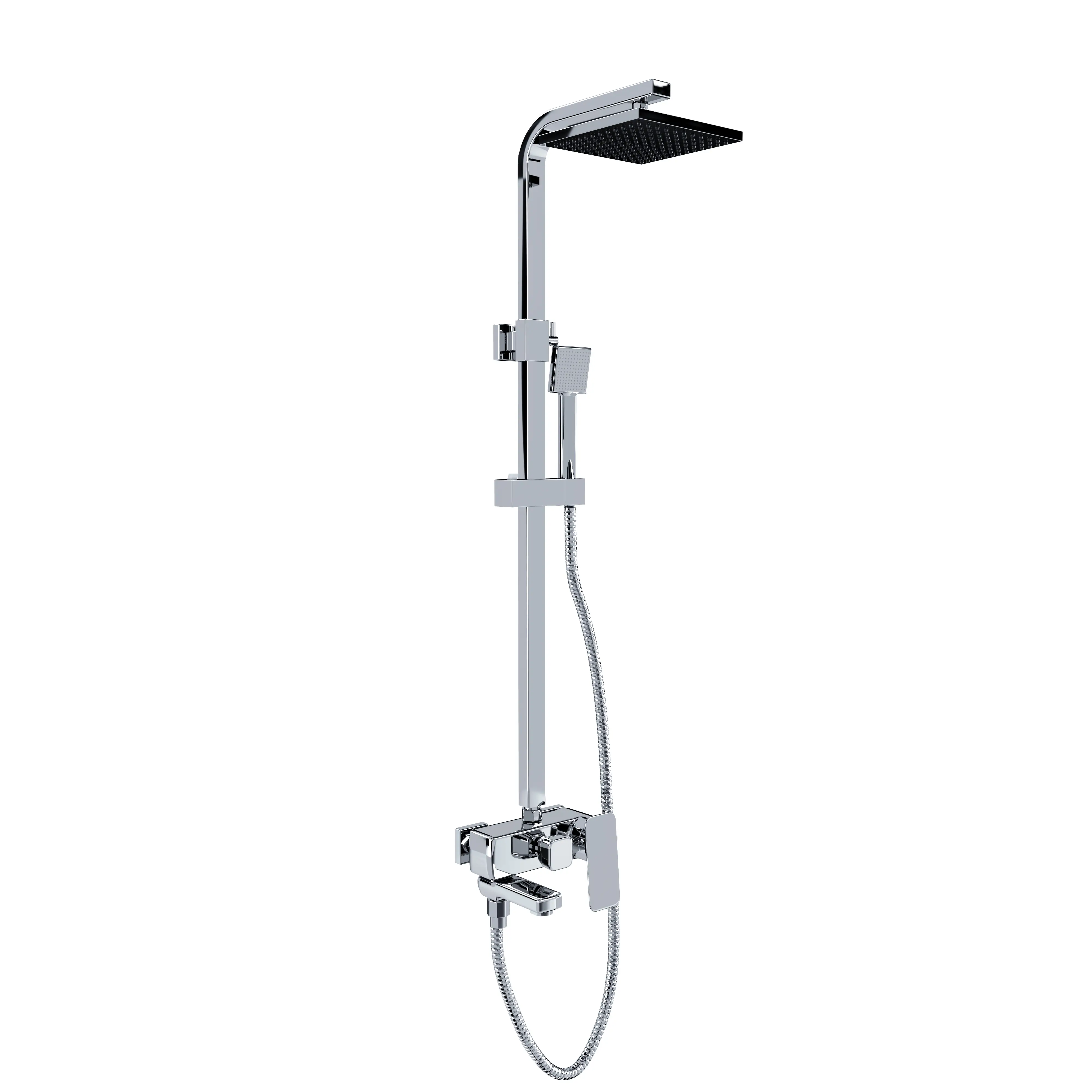 Colonna Doccia 3 Funzioni in Ottone Cromato con Miscelatore Quadrato Set Dal Design Moderno Multifunzione Doccia Completa Getto a Pioggia Regolabile Doccetta