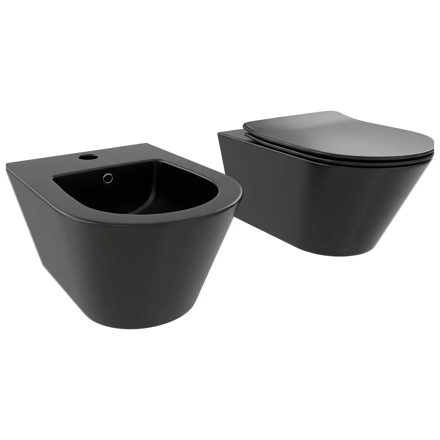 Coppia Sanitari Sospesi Vaso WC Rimless con Tornado Flush e Bidet Sospeso Design Moderno Tondo in Ceramica con Copriwater Chiusura Soft Close Rallentata