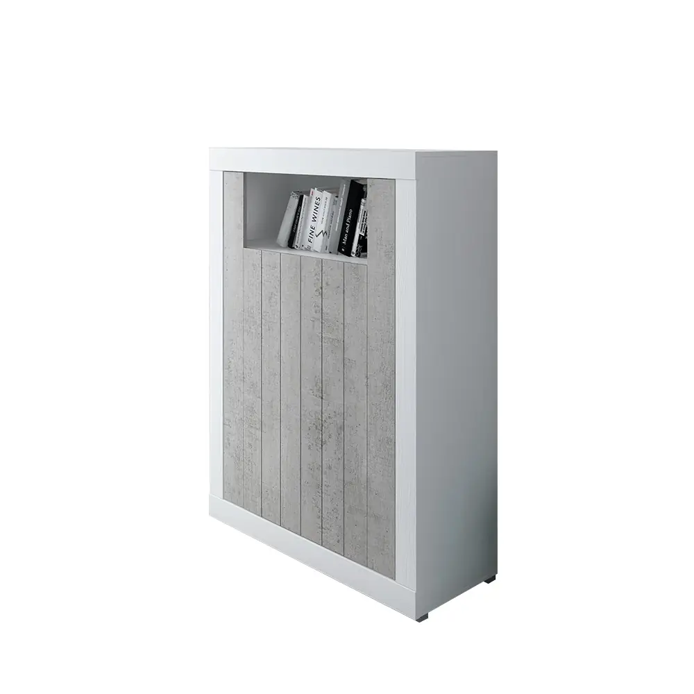 Credenza Alta Commodoro con 2 Ante e Vano a Giorno Madia Soggiorno Cucina, Mobile Moderno con Vani Multi Spazio e Ripiani Credenza in Legno
