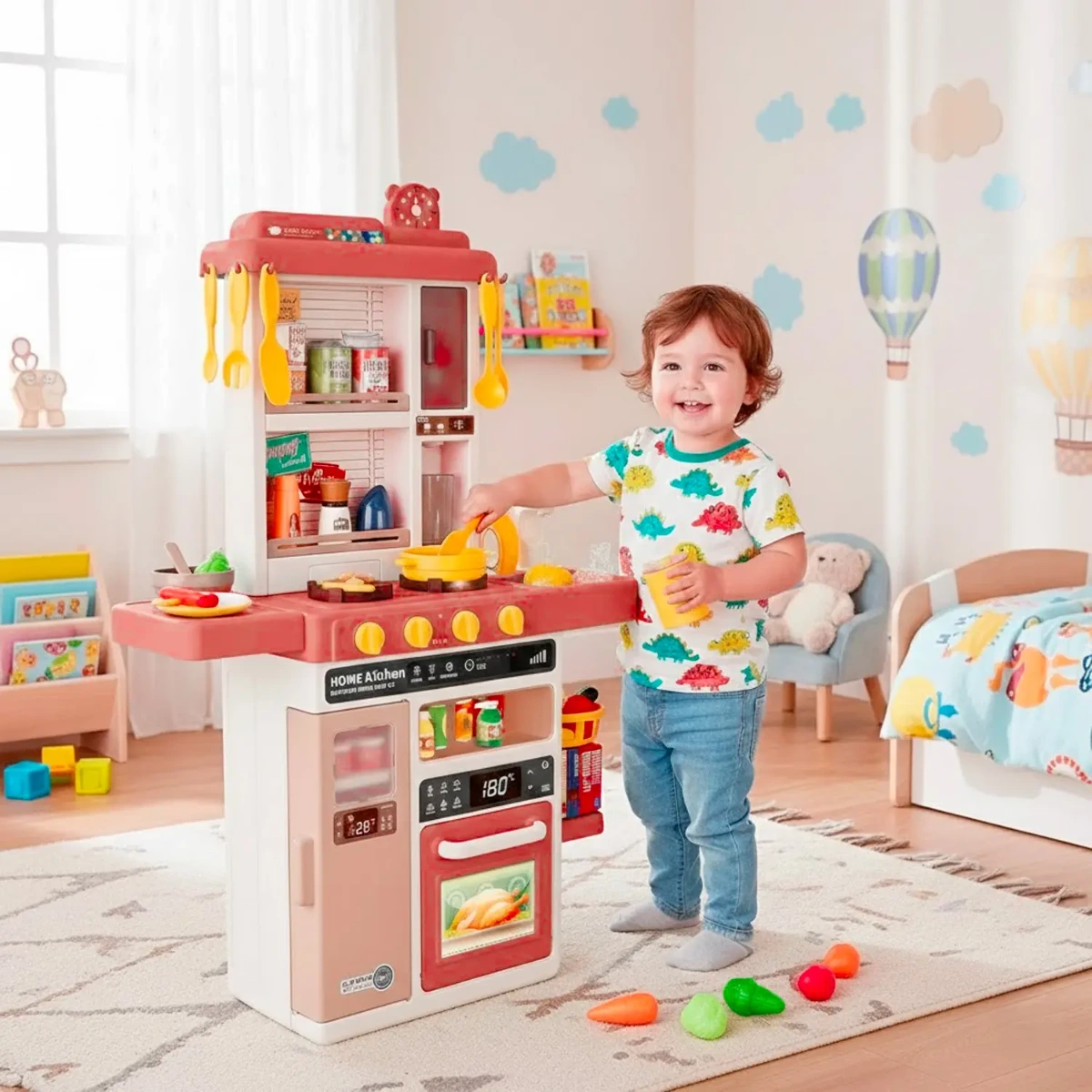 Cucina Giocattolo Bambini con Luci e Suoni Realistici Rubinetto con Riciclo Acqua Forno e Fornelli Apribili 50 Accessori inclusi Gioco Educativo per Bambini Dai 3–8 Anni