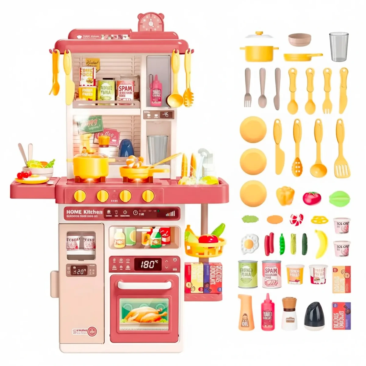 Cucina Giocattolo Bambini con Luci e Suoni Realistici Rubinetto con Riciclo Acqua Forno e Fornelli Apribili 50 Accessori inclusi Gioco Educativo per Bambini Dai 3–8 Anni