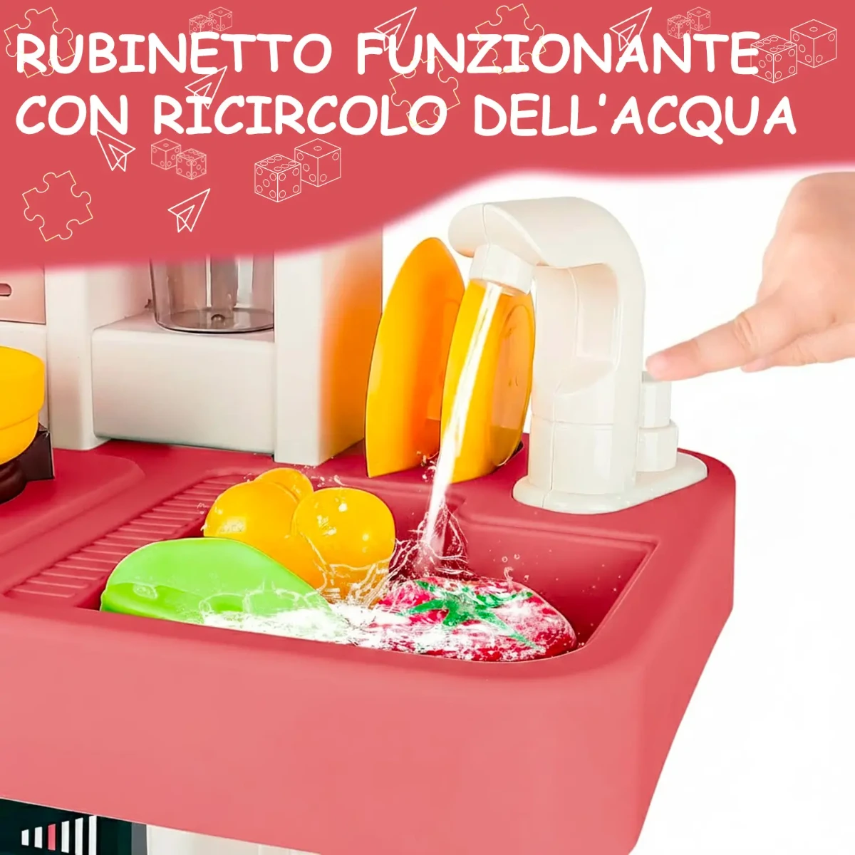 Cucina Giocattolo Bambini con Luci e Suoni Realistici Rubinetto con Riciclo Acqua Forno e Fornelli Apribili 50 Accessori inclusi Gioco Educativo per Bambini Dai 3–8 Anni