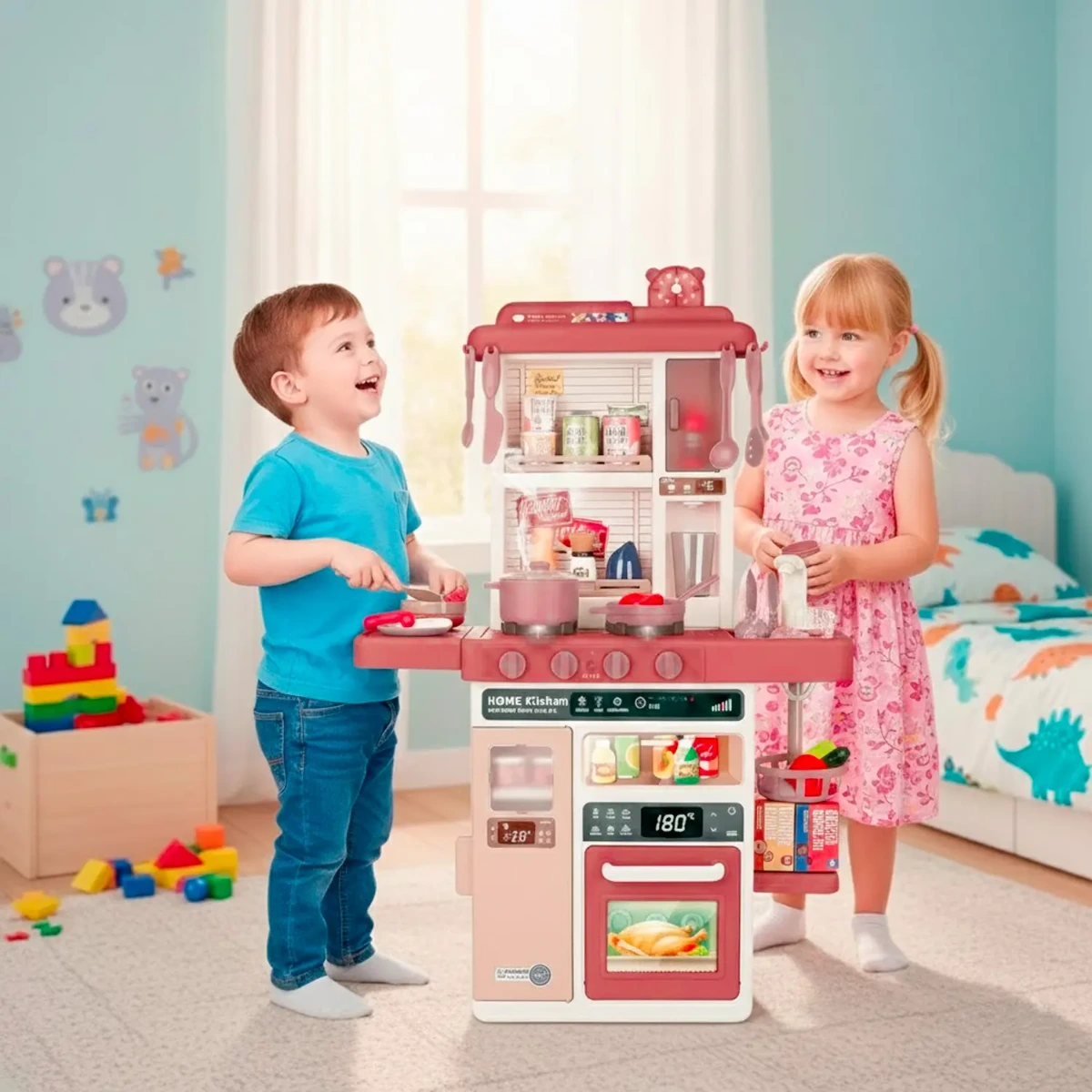 Cucina Giocattolo Bambini con Luci e Suoni Realistici Rubinetto con Riciclo Acqua Forno e Fornelli Apribili 50 Accessori inclusi Gioco Educativo per Bambini Dai 3–8 Anni