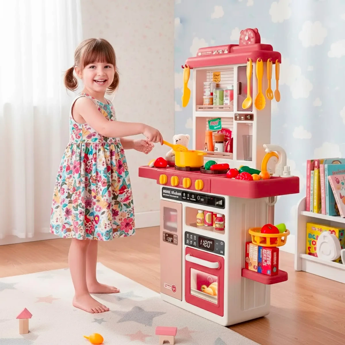 Cucina Giocattolo Bambini con Luci e Suoni Realistici Rubinetto con Riciclo Acqua Forno e Fornelli Apribili 50 Accessori inclusi Gioco Educativo per Bambini Dai 3–8 Anni