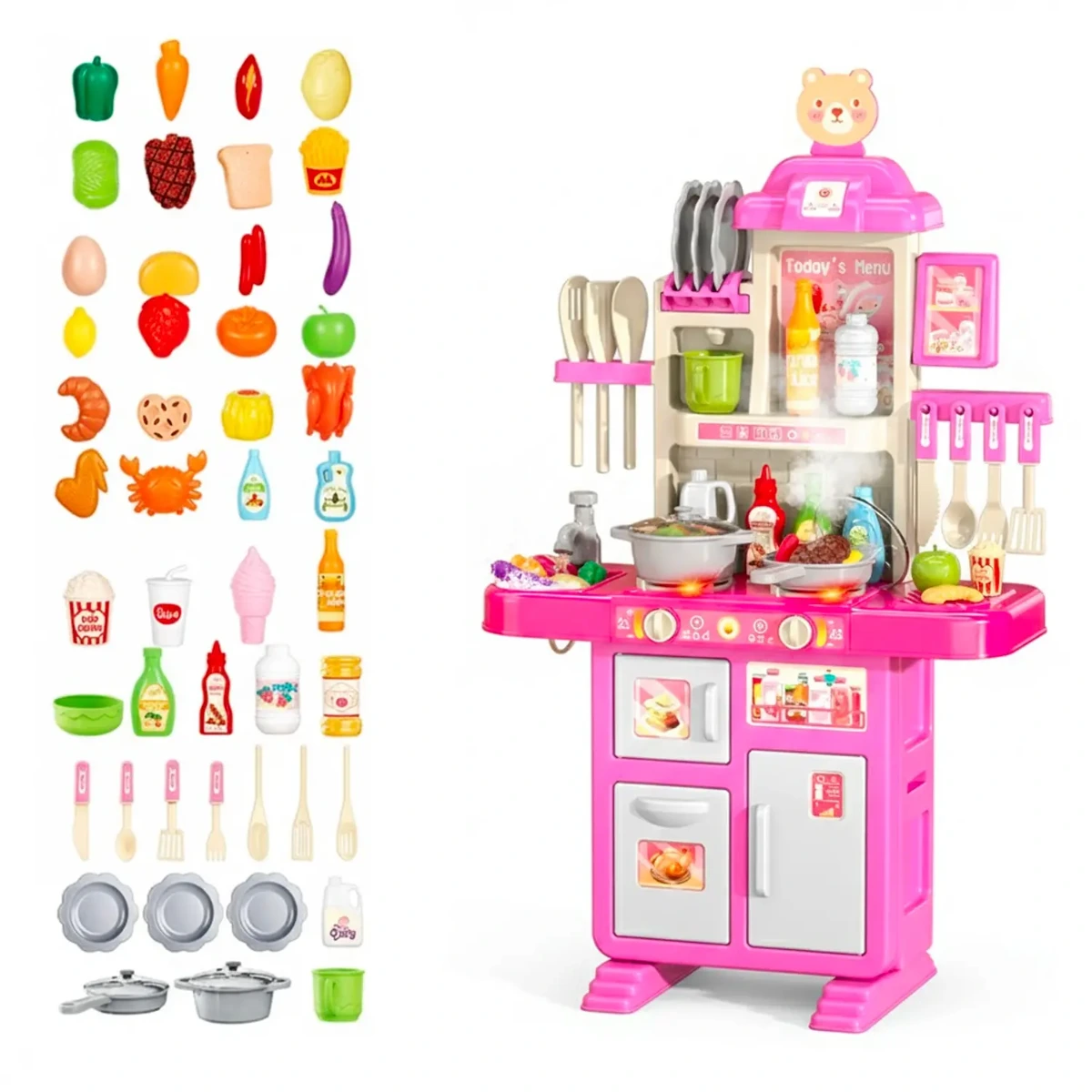 Cucina Giocattolo per Bambini con Luci e Suoni Realistici 69 Accessori Rubinetto con Sistema di Riciclo Dell'Acqua e Fornelli per Bambini Dai 3-5 Anni Set Cucina
