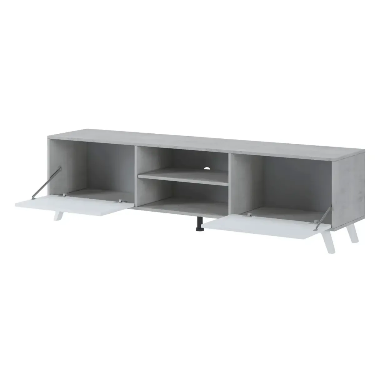Mobile TV Moderno con 2 Ante Battenti Ripiani Centrali Aperti Gambe Design Scandinavo per Televisori fino a 75''