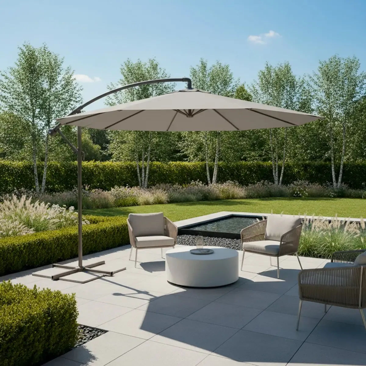Ombrellone 3x3 M Giardino Retrattile Decentrato Per Esterni Piscina Gazebo Terrazze Bar Hotel In Acciaio Inossidabile Braccio Rotabile 360° Telo 180 g/m2 Impermeabile Resistente Ai Raggi UV Grigio Scuro