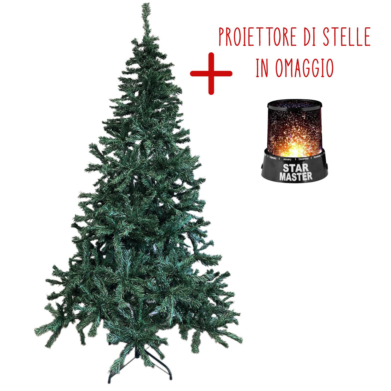 Albero Natale Proiettore Stelle Omaggio Rami Folto Montaggio Ombrello Croce Sicura Doppia Foglia Colorata PVC Abete Natalizio Rami