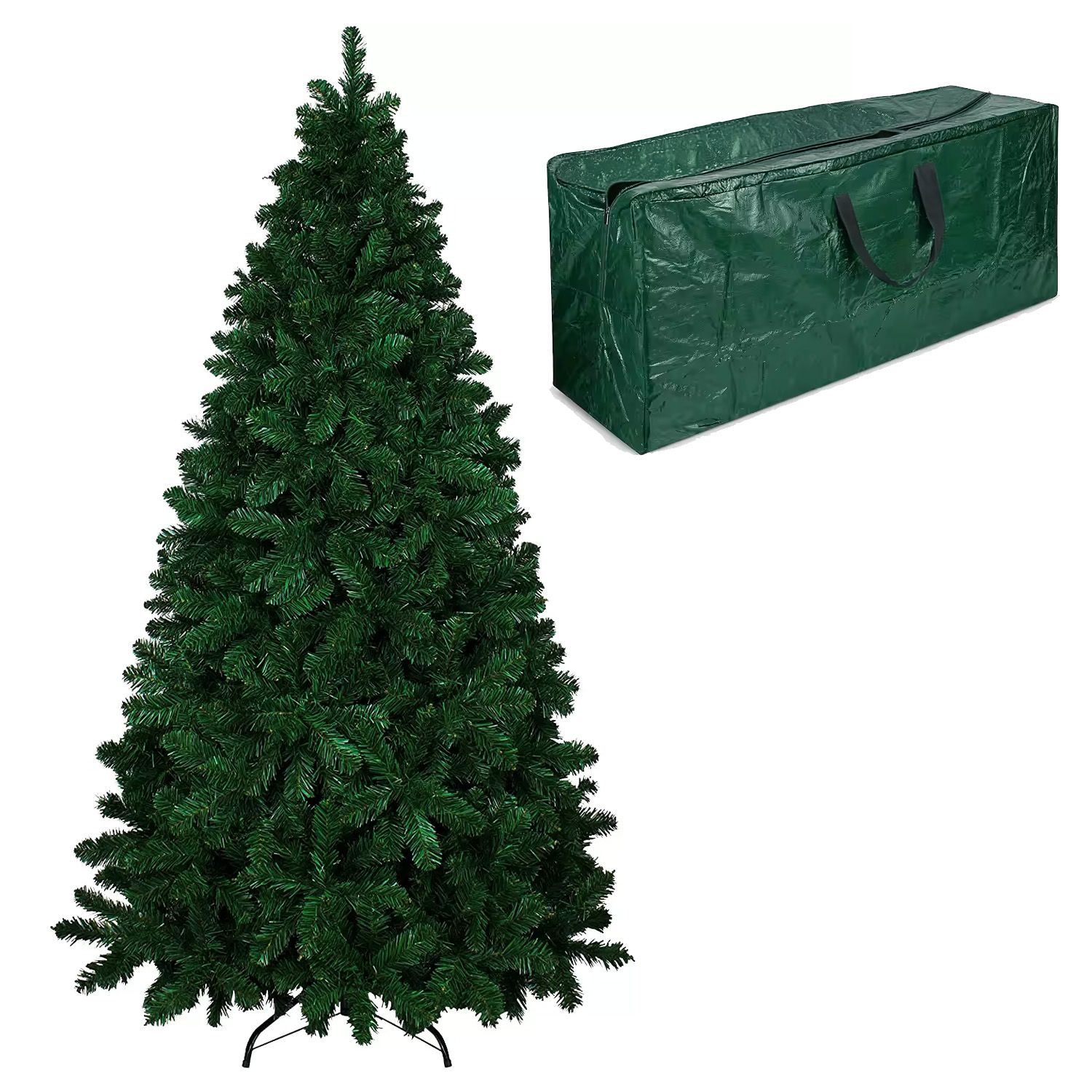 Albero Natale Sacca Effetto Reale Foltissimo Molto Folto Rami Gancio Base Croce Sicura Metallo Doppia Foglia Colorata PVC Abete Natalizio