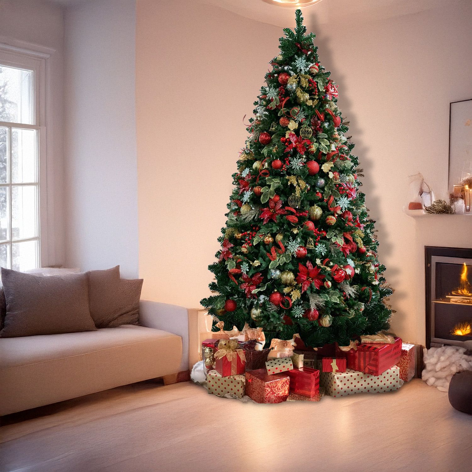 Albero Natale Artificiale Effetto Realistico Ampia Chioma Montaggio Rapido Facile Foglia Doppia Colorazione PVC Abete Natalizio Base Metallo - 210 cm