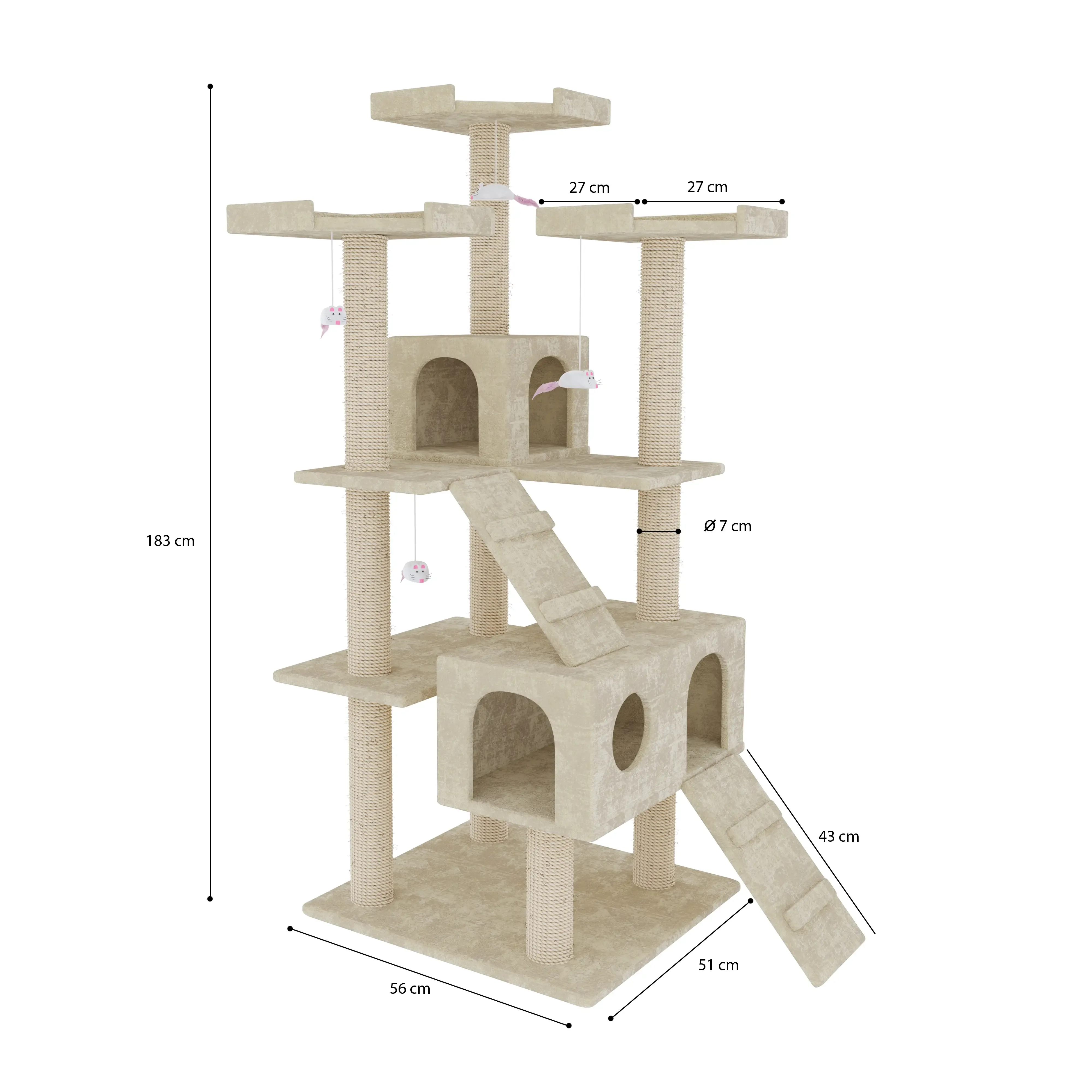 Albero per Gatto con Graffiatoio Cuccia Giocattolo Gatti Parco Giochi Tiragraffi in Sisal Naturale 183 cm