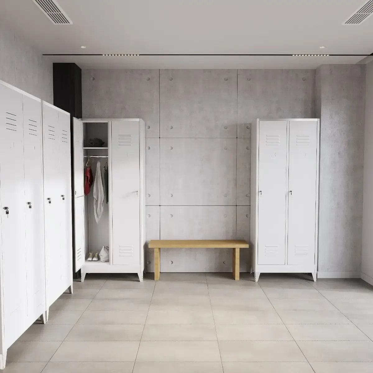 Armadietto Spogliatoio Armadio Sporco Pulito 2 Posti in Lamiera di Acciaio Salvaspazio con Chiave Ripiano Appendiabiti Ganci e Porta Cartellino per interno Lavoro Piscina 