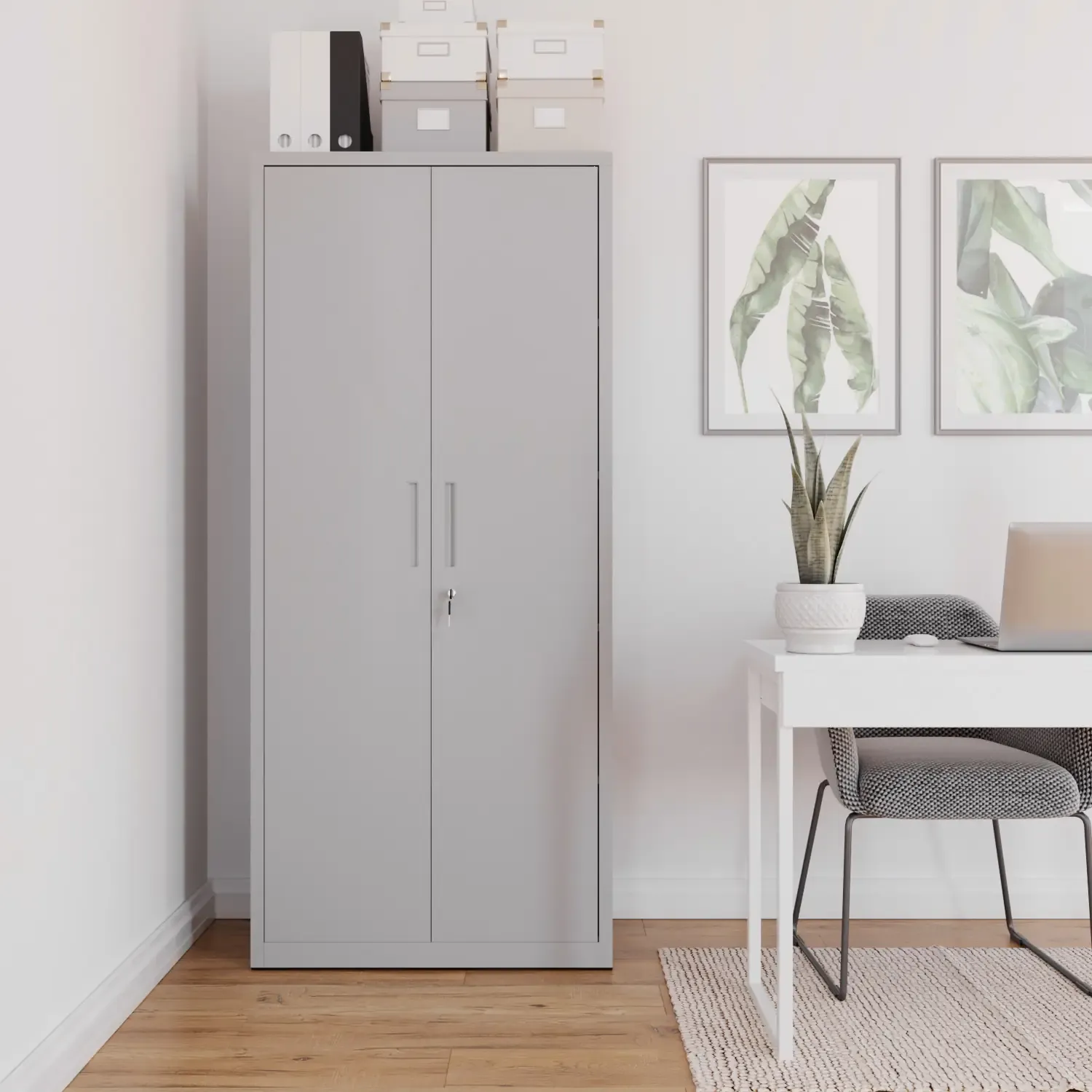 Armadio Armadietto In Metallo Multiuso A Doppia Anta Con 5 Ripiani Regolabili E Chiusura Con Doppia Chiave Mobiletto Per Documenti Strumenti Ufficio Garage Studio 180 x 80 x 40 Cm Grigio Chiaro