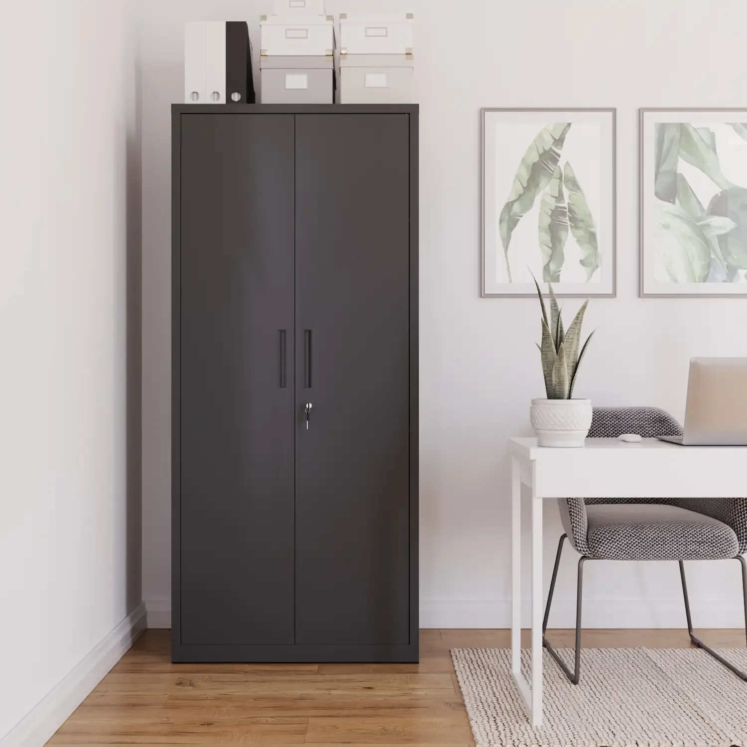 Armadio Armadietto In Metallo Multiuso A Doppia Anta Con 5 Ripiani Regolabili E Chiusura Con Doppia Chiave Mobiletto Per Documenti Strumenti Ufficio Garage Studio 180 x 80 x 40 Cm Nero