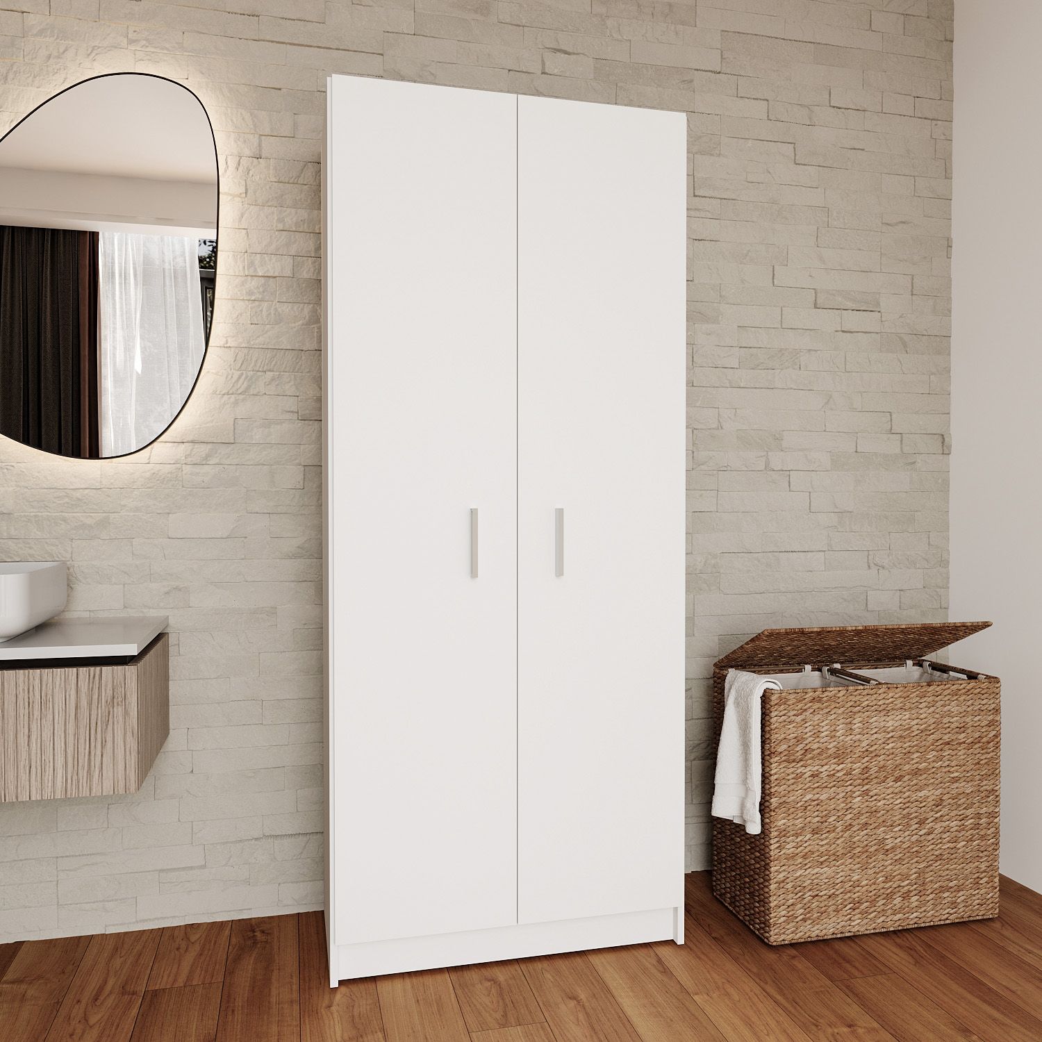 Armadio Armadietto Multiuso A Colonna Paige con 2 Ante e 5 Ripiani Ingresso Camera da Letto - Bianco