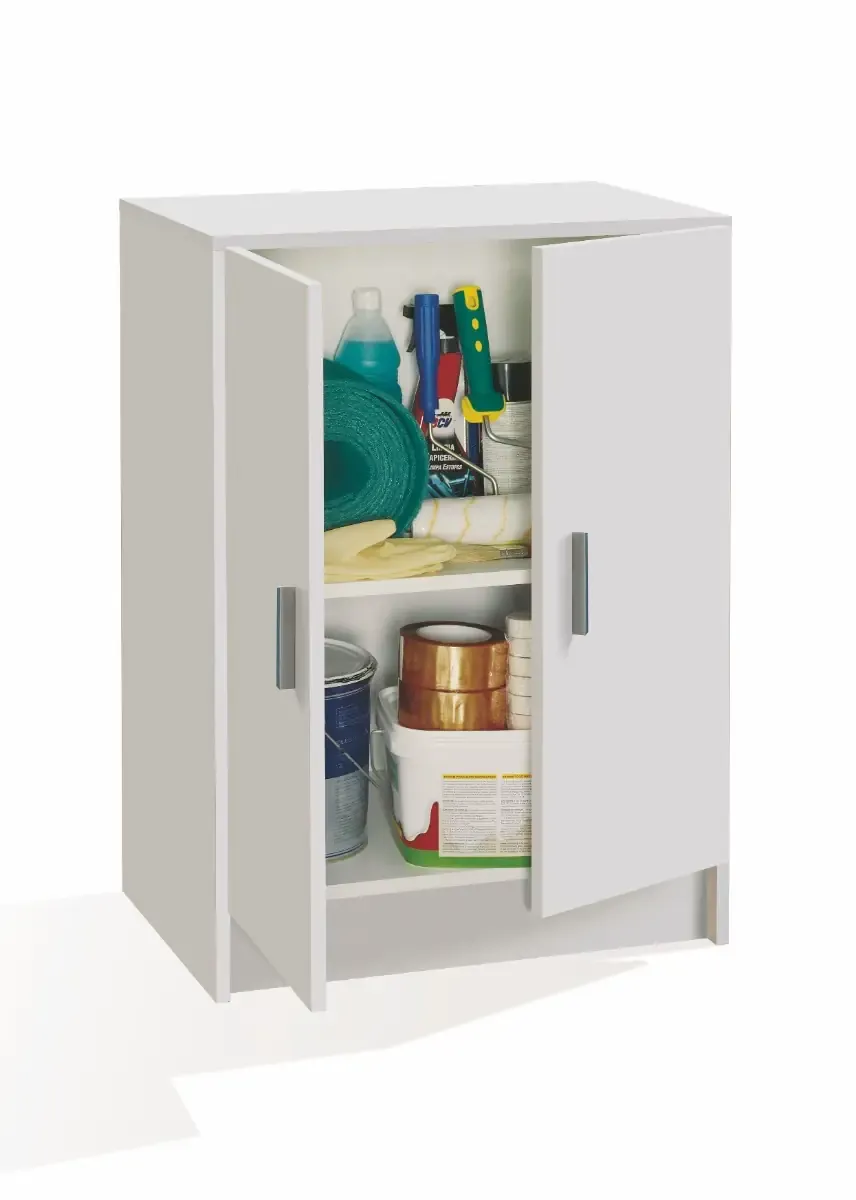 Armadio Multiuso Basso 2 Ante e 2 Ripiani Mobile Ausiliario  Per Bagno Lavanderia Cucina Ingresso Garage Design Stile Moderno