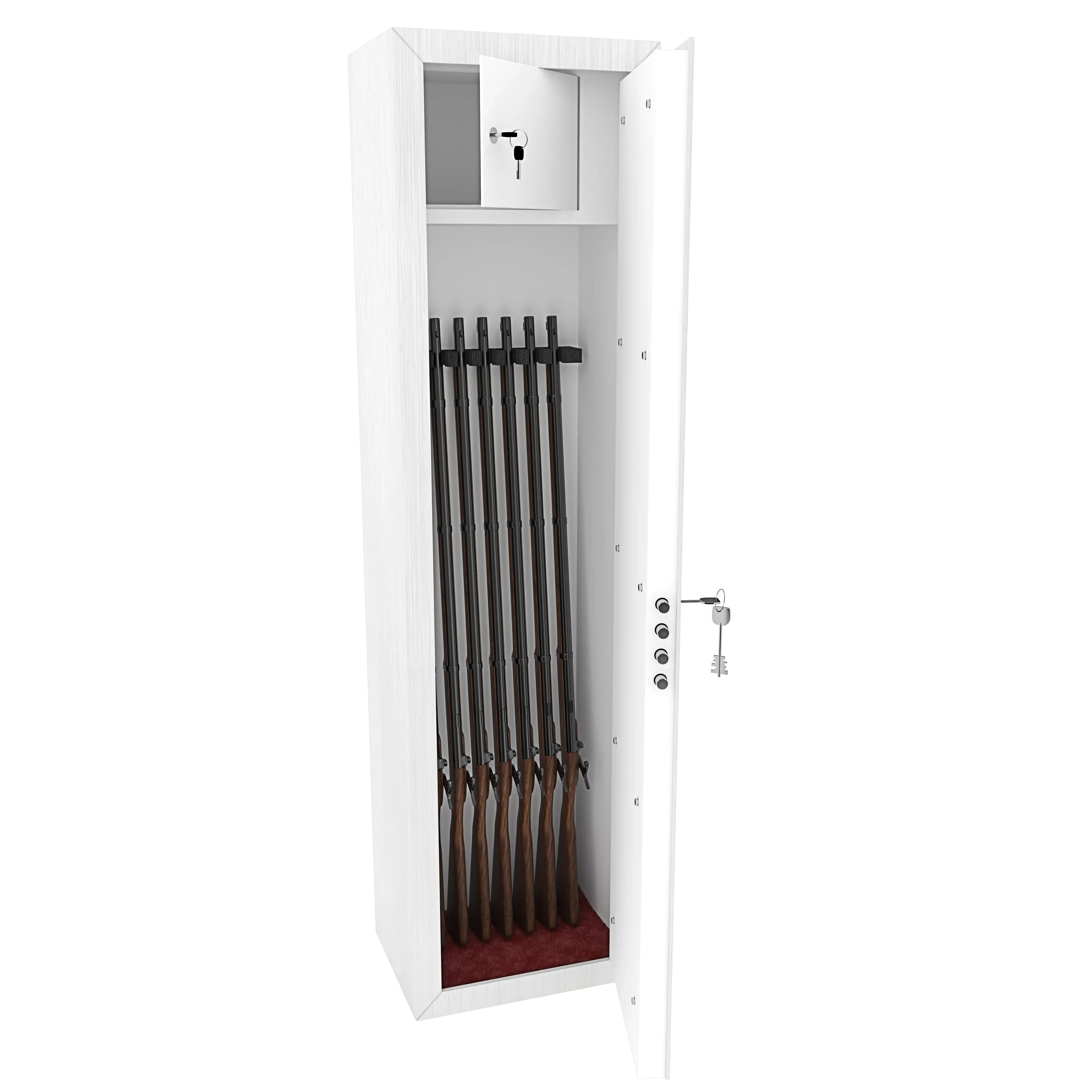 armadio-portafucili-armi-blindato-fuciliera-in-acciaio-con-cassetto-tesoretto-con-serratura-e-chiave-a-doppia-mappa-cassaforte-sicura-denton-colore-bianco-effetto-legno-148-x-40-x-28-cm-7-posti-191185-1