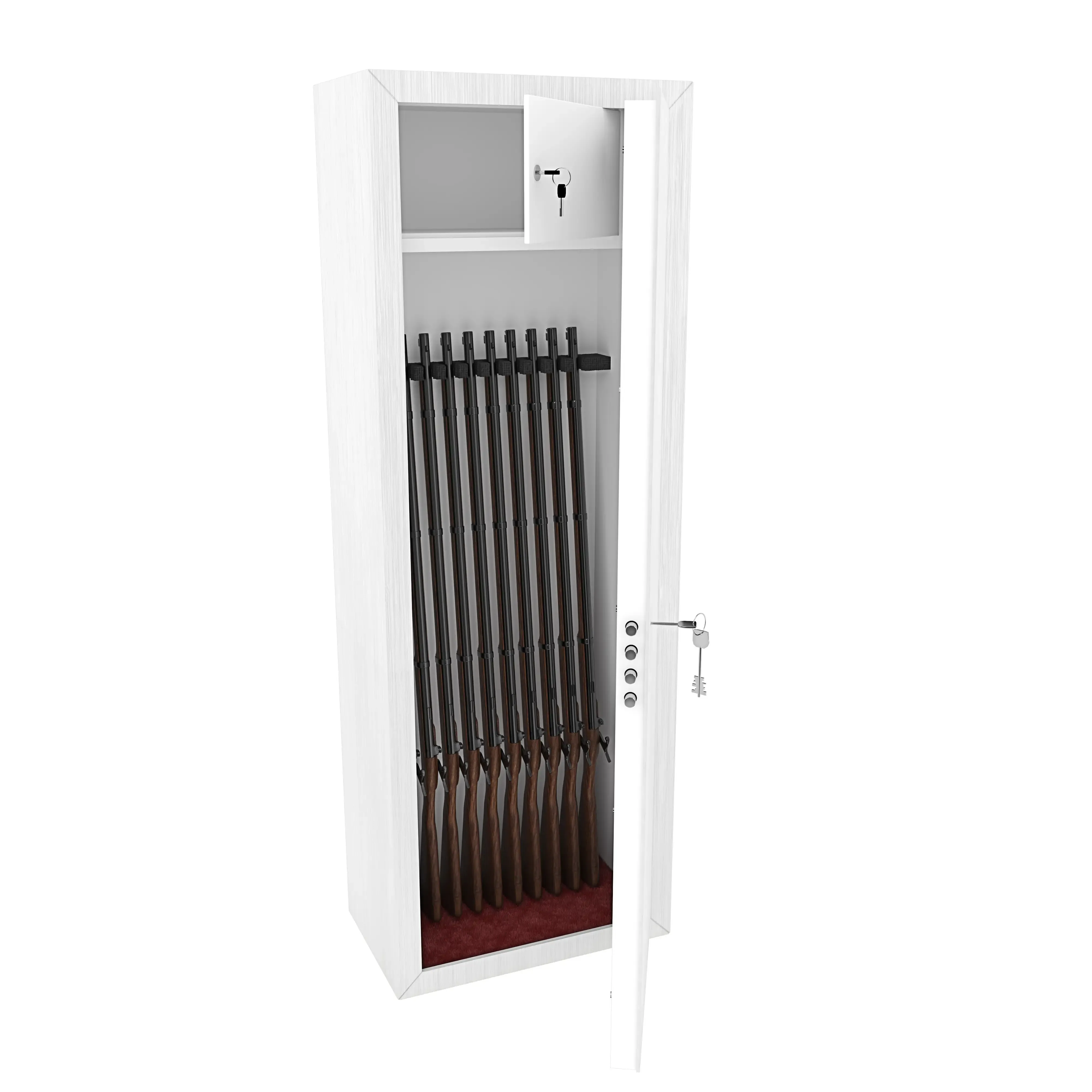 armadio-portafucili-armi-blindato-fuciliera-in-acciaio-con-cassetto-tesoretto-con-serratura-e-chiave-a-doppia-mappa-cassaforte-sicura-denton-colore-bianco-effetto-legno-148-x-53-5-x-32-cm-10-posti-191186-1