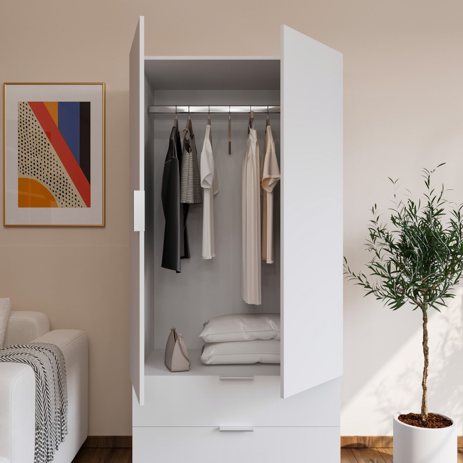 Armadio Armadietto Multiuso per Camera da Letto con Appendiabiti