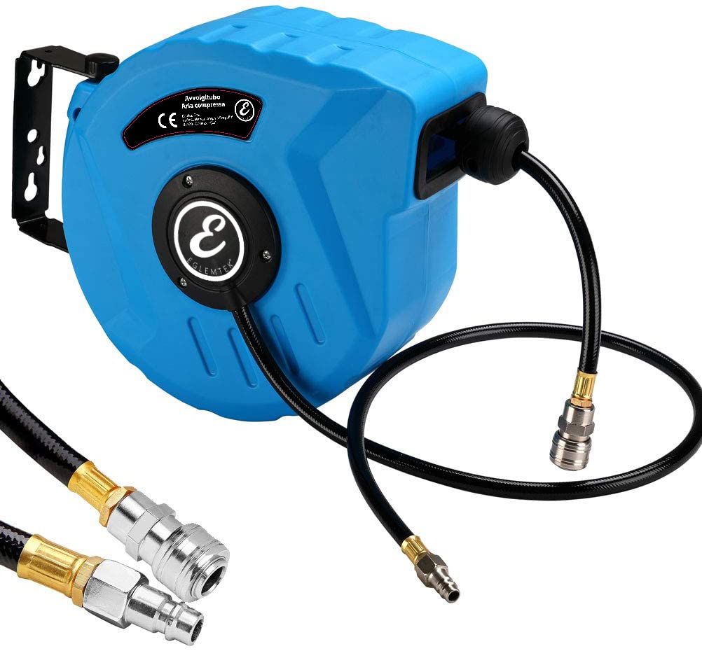 Avvolgitubo Aria Compressa Con Tubo Professionale Fissaggio Parete Muro Sistema Blocco Automatico Riavvolgitore Auto Stop Accessorio Compressore Salvaspazio