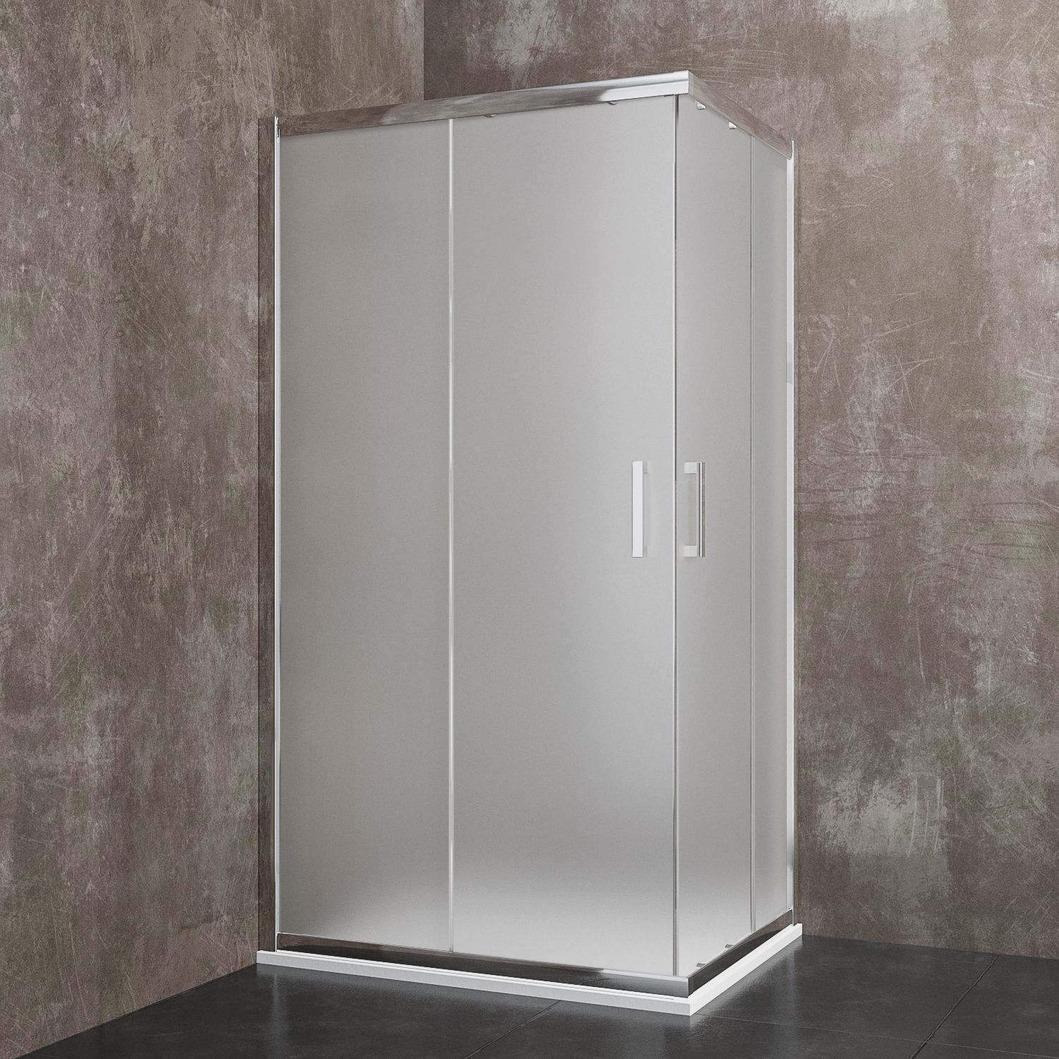 Doccia Quadrato Cristallo Temperato Satinato Cabina Bagno Con Ante Scorrevoli Struttura Alluminio Anodizzato Maniglie Acciaio Cromato Lugano