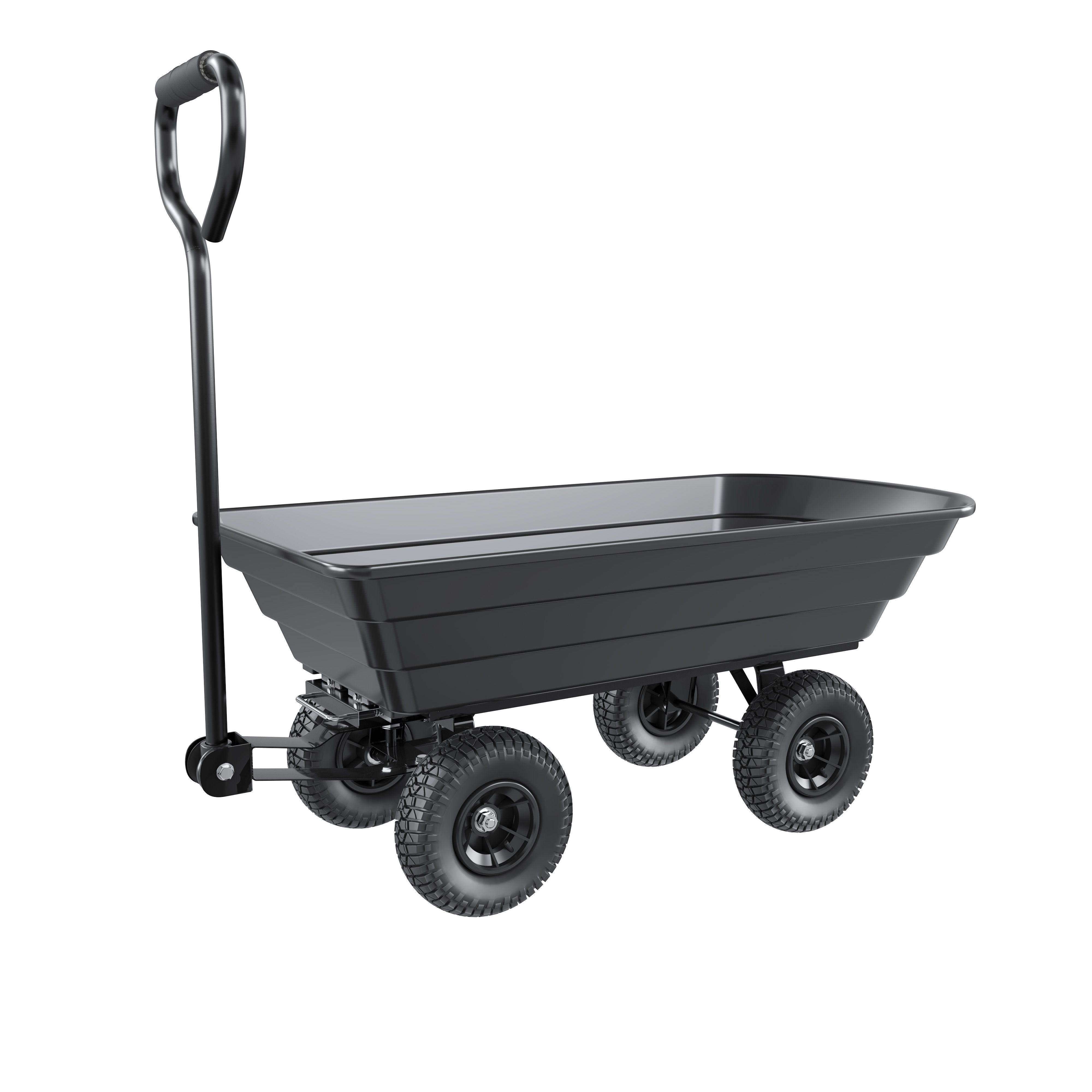 Carrello Da Giardino Porta Attrezzi Completamente Ribaltabile Con Rimorchio A Spinto Telaio In Acciaio E 4 Ruote Pneumatiche Carriola Trasporto Materiali Esterno