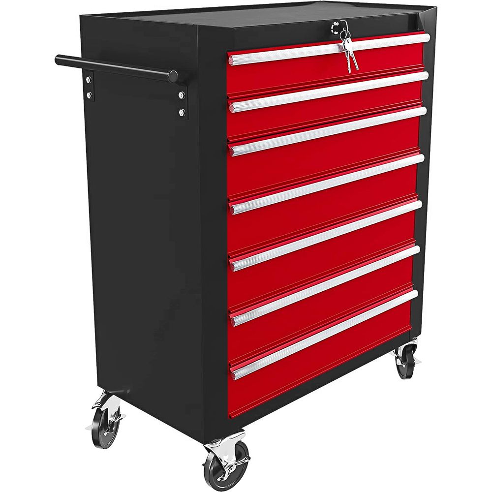 Carrello Officina Scomparti Metallo Cassetti Serratura Centralizzata Rivestimento Antiscivolo Con Freno Stazionamento Attrezzi