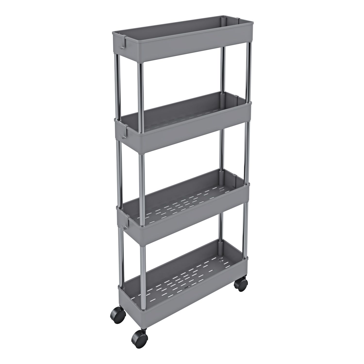 Carrello Portaoggetti Ripiani Mobile Salvaspazio Plastica Ruote Struttura Acciaio Spazi Ridotti Cucina Lavanderia Camera Letto Salotto Studio