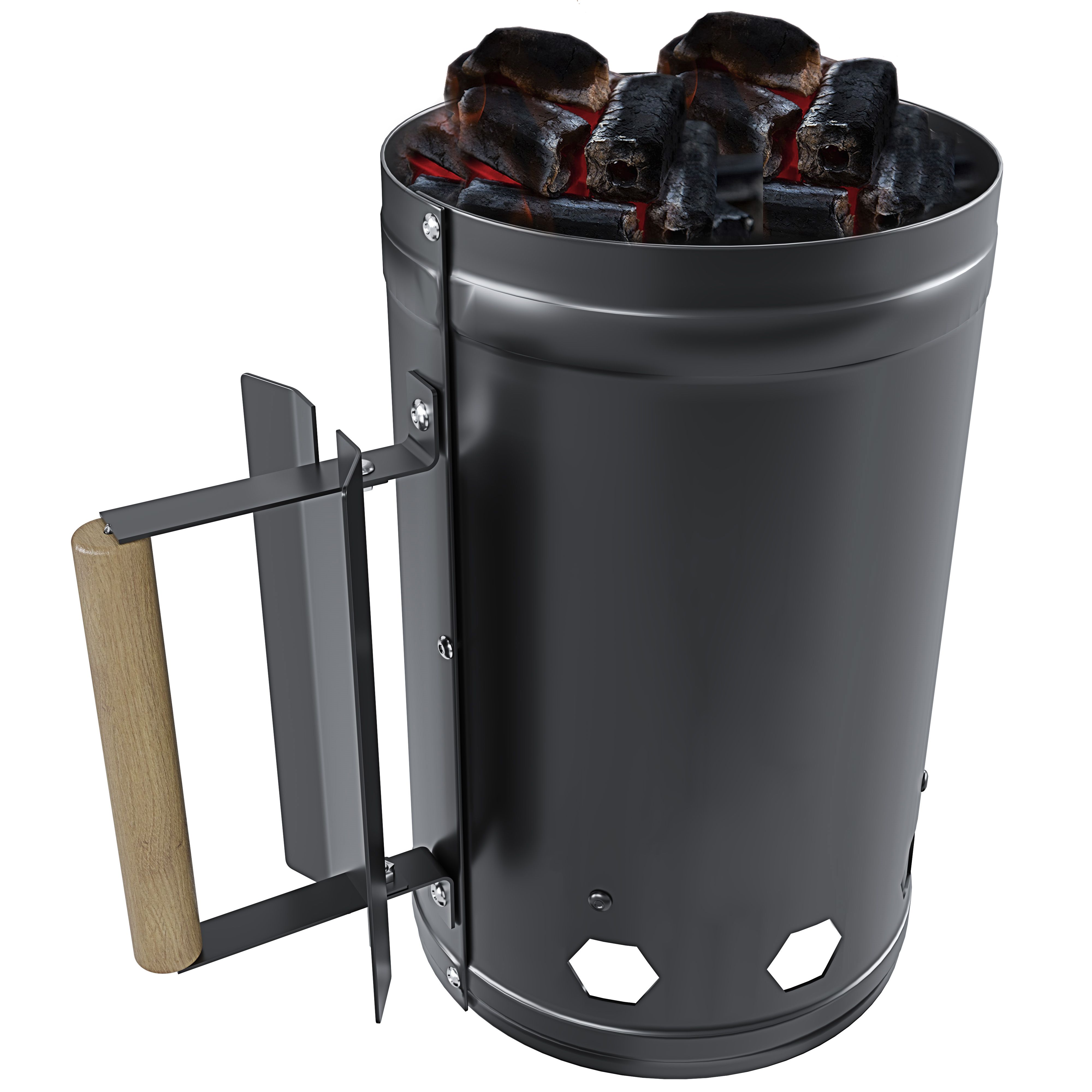 Ciminiera Starter Accenditore Per Barbecue BBQ A Carbone Con Impugnatura In Legno Antiscivolo Accendi Carbonella Bricchetti