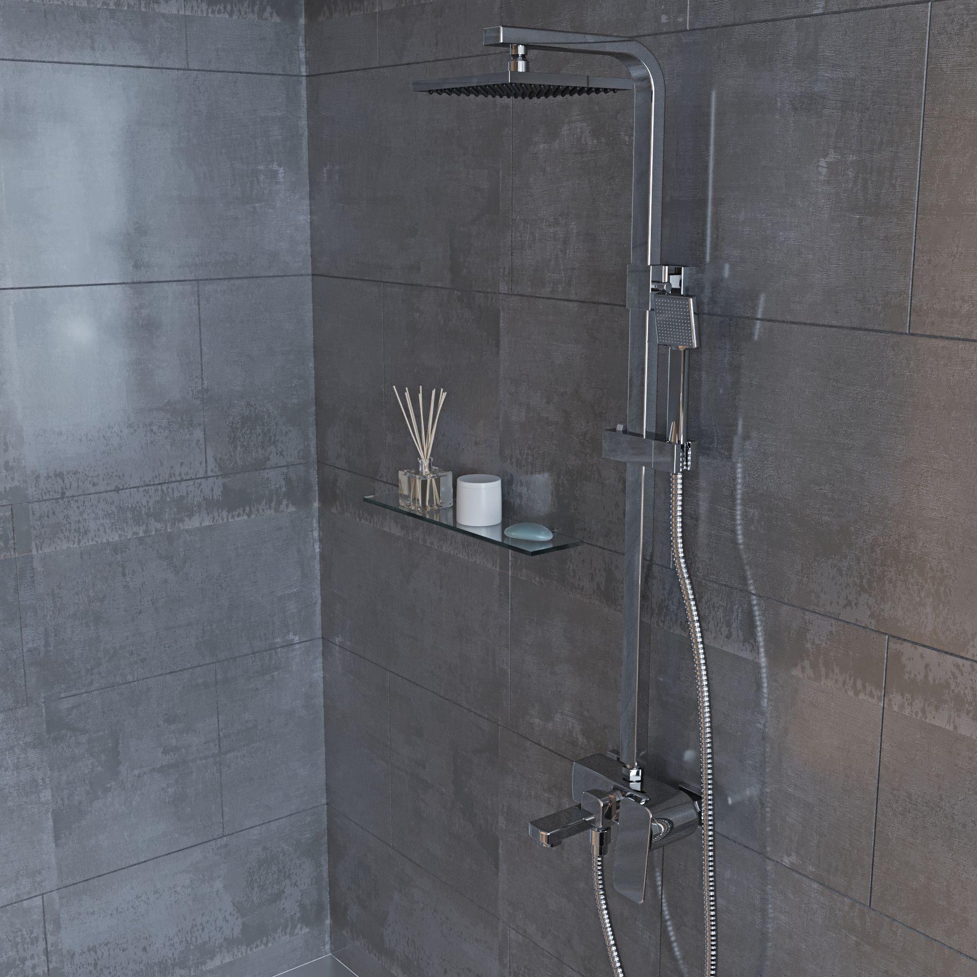 Colonna Doccia 3 Funzioni In Ottone Cromato Con Miscelatore Quadrato Set Dal Design Moderno Multifunzione Doccia Completa Getto A Pioggia Regolabile Doccetta