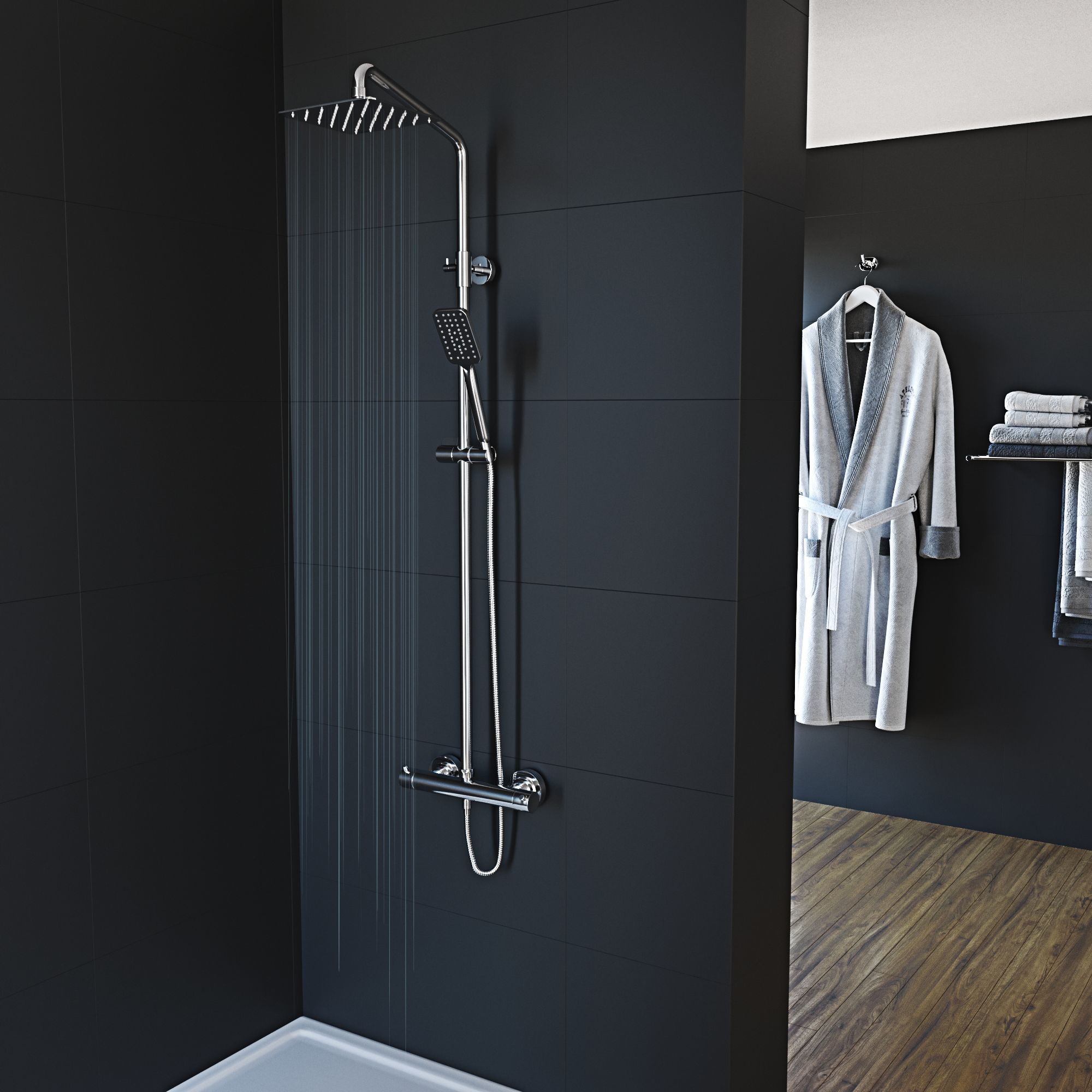 Colonna Doccia In Acciaio Inossidabile Con Miscelatore Termostatico Set Dal Design Moderno Multifunzione Doccia Completa Getto A Pioggia Regolabile Doccetta Soffione Quadrato