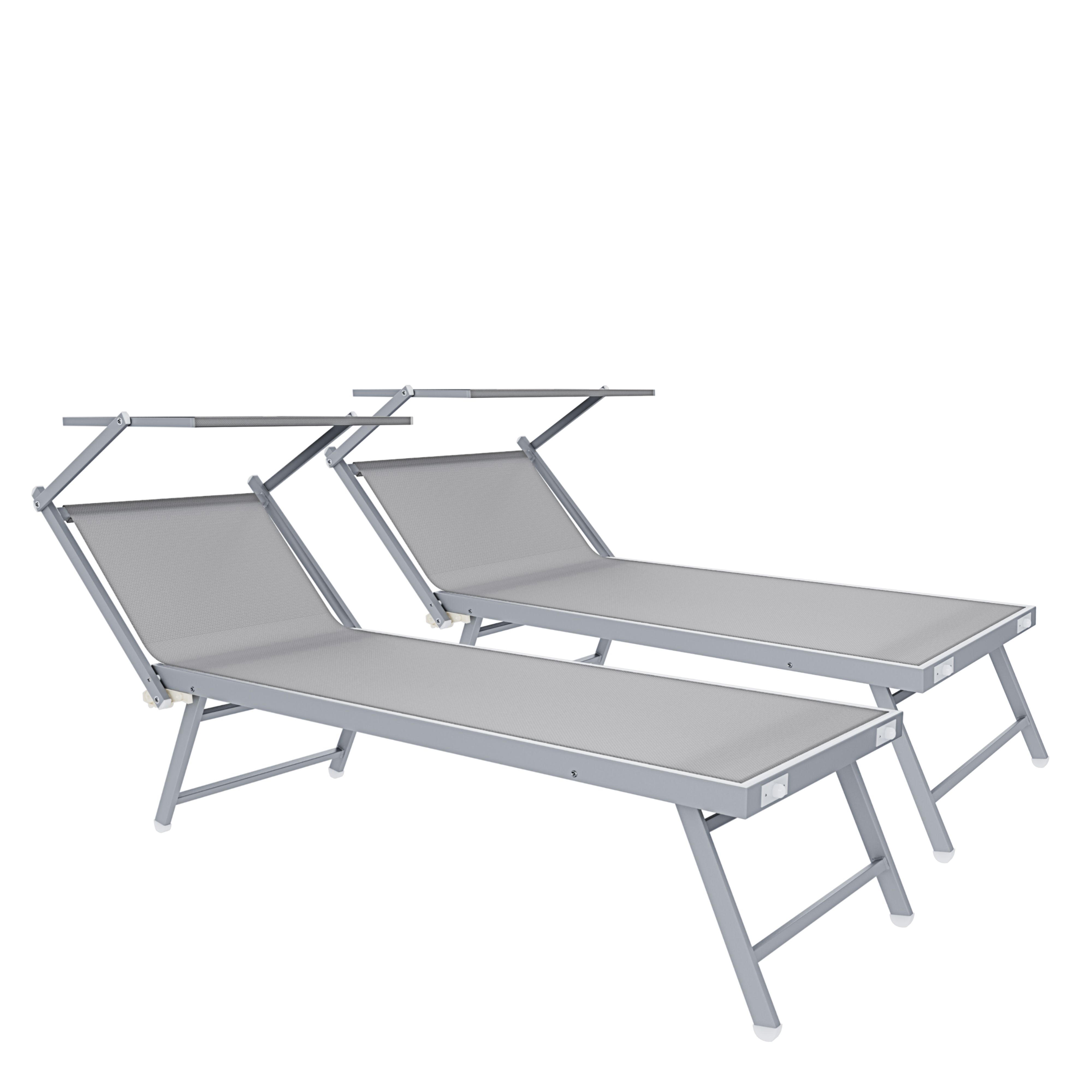 Coppia Lettini Prendisole Pieghevole Professionale Alluminio Tettuccio Orientabile Tettino Parasole Sdraio Lettino Prendisole Spiaggia Piscina Giardino